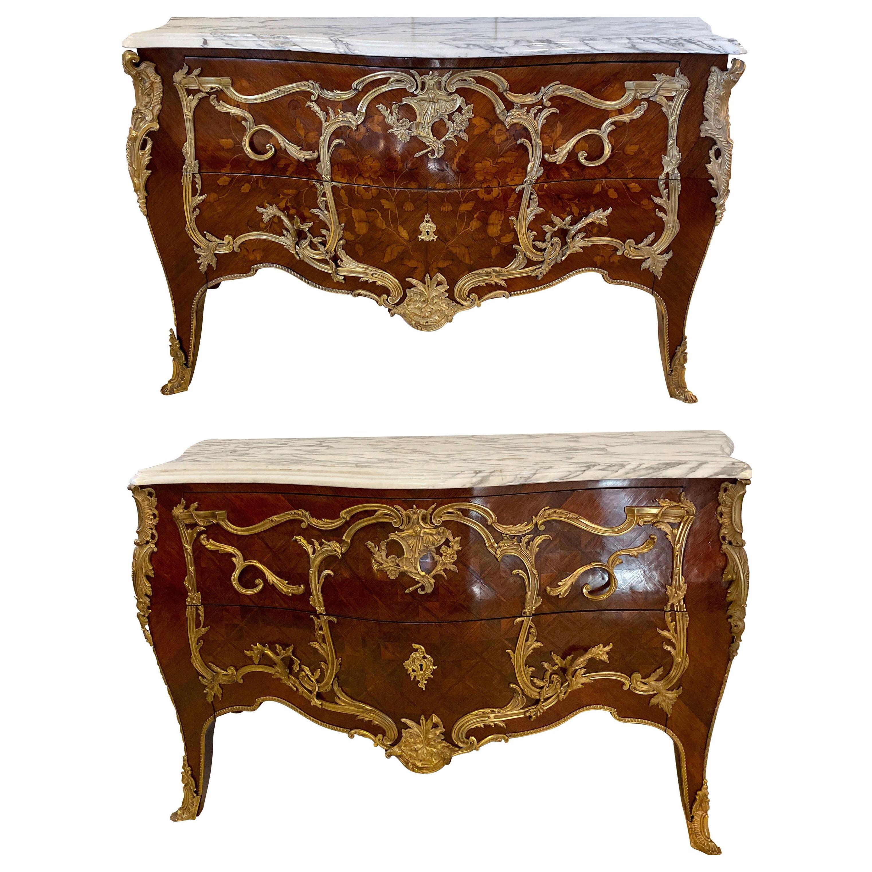 Pair 19th Century King, Queen Compatible Marble-Top Commodes/Chests, France 1800
