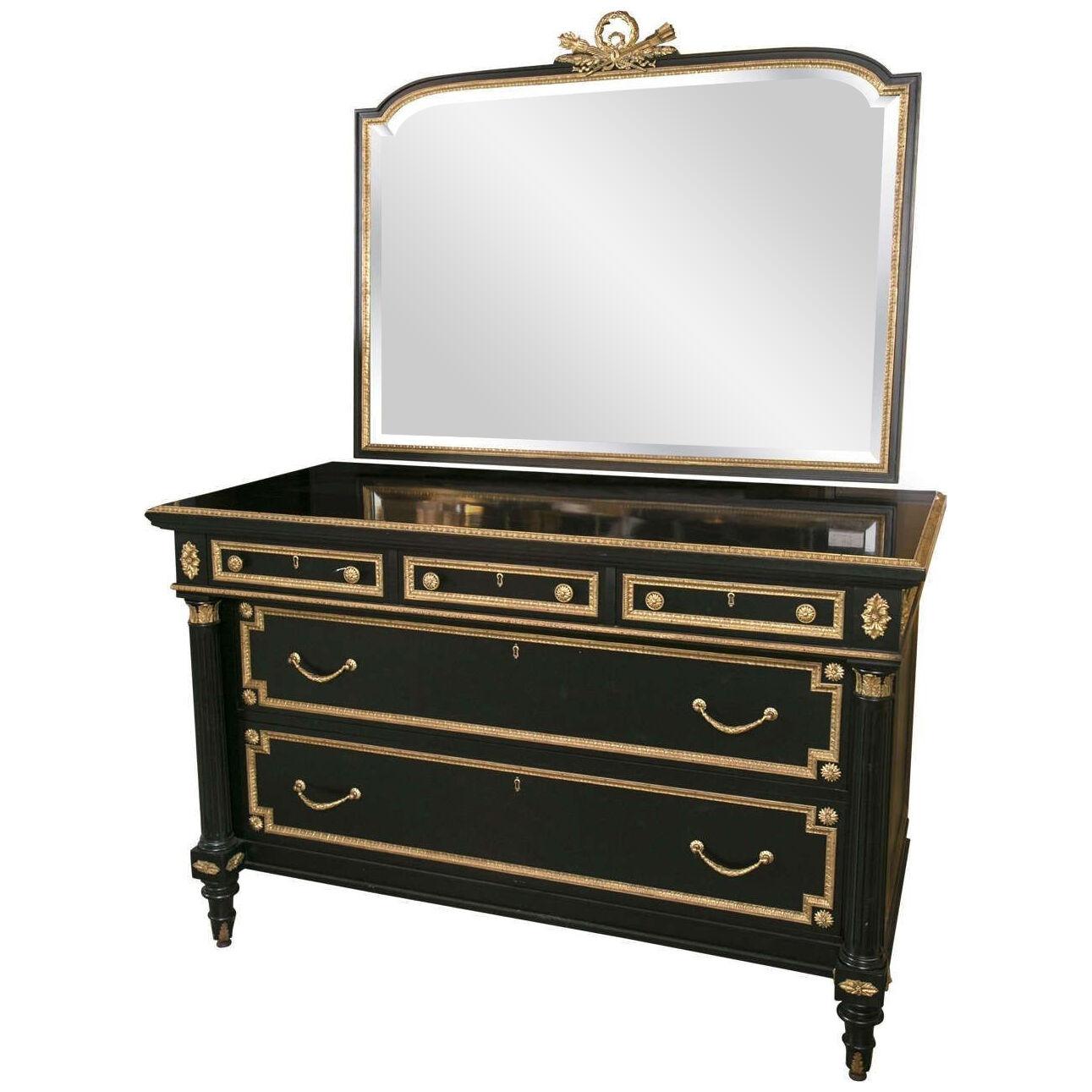 Ebonized Bronze-Mounted Chest /Commode / Dresser Attributed to Jansen