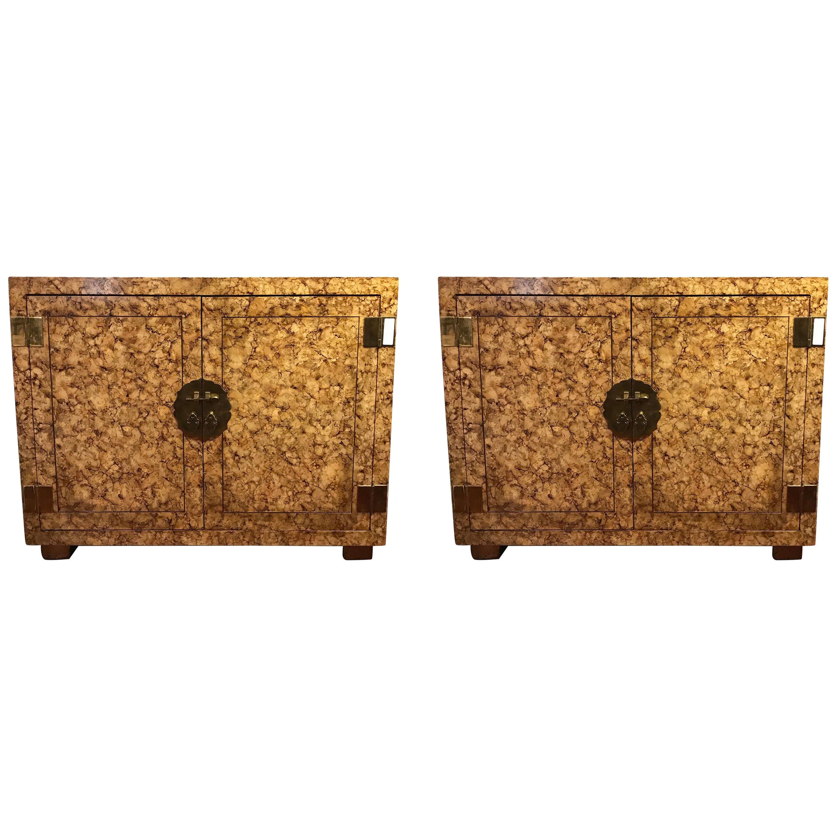 Mid-CenturyModern Custom Tortoise Shell Decorated Cabinets, Mastercraft