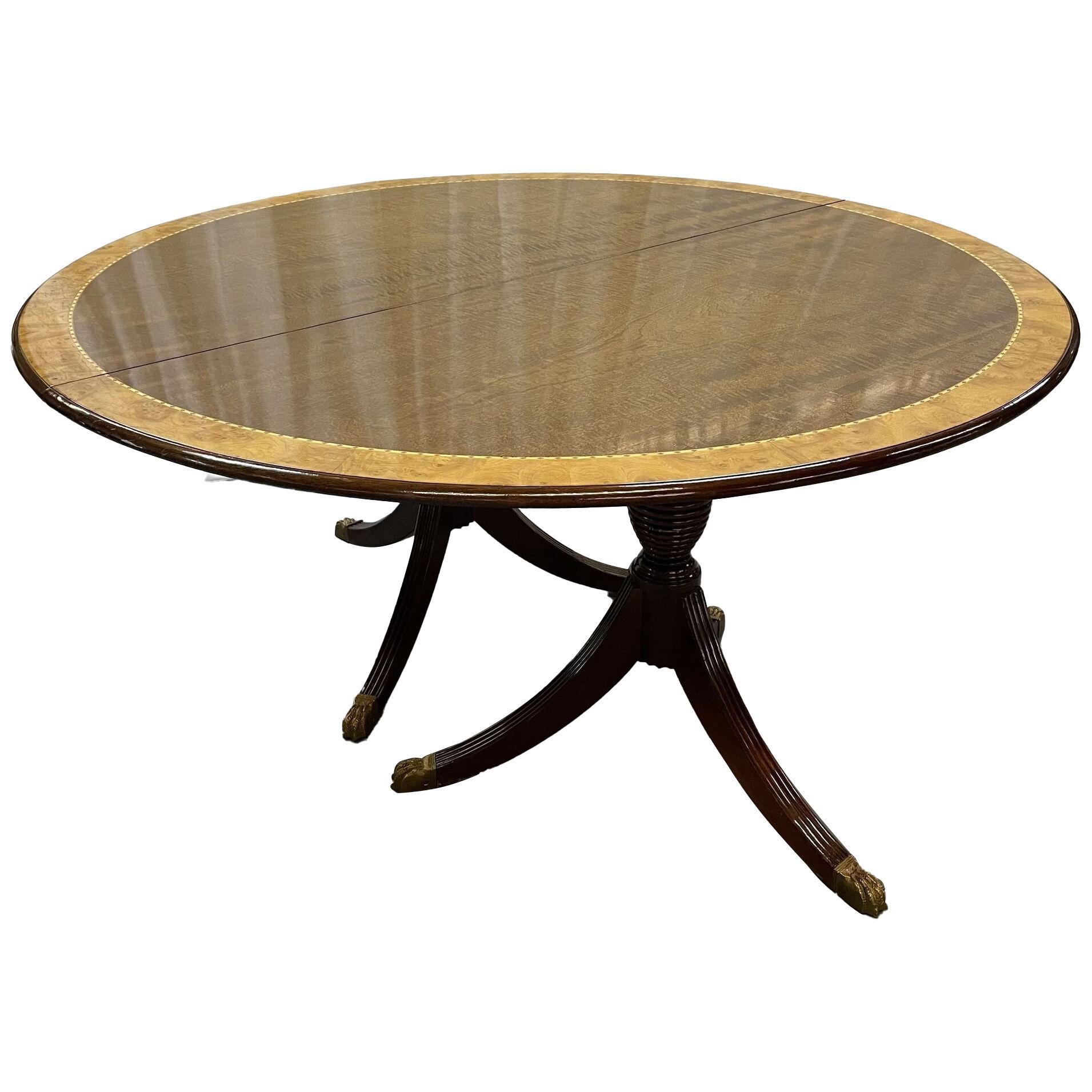 Regency Style Round Regency Style Dining Table, Two Leaves, Banded, Pads