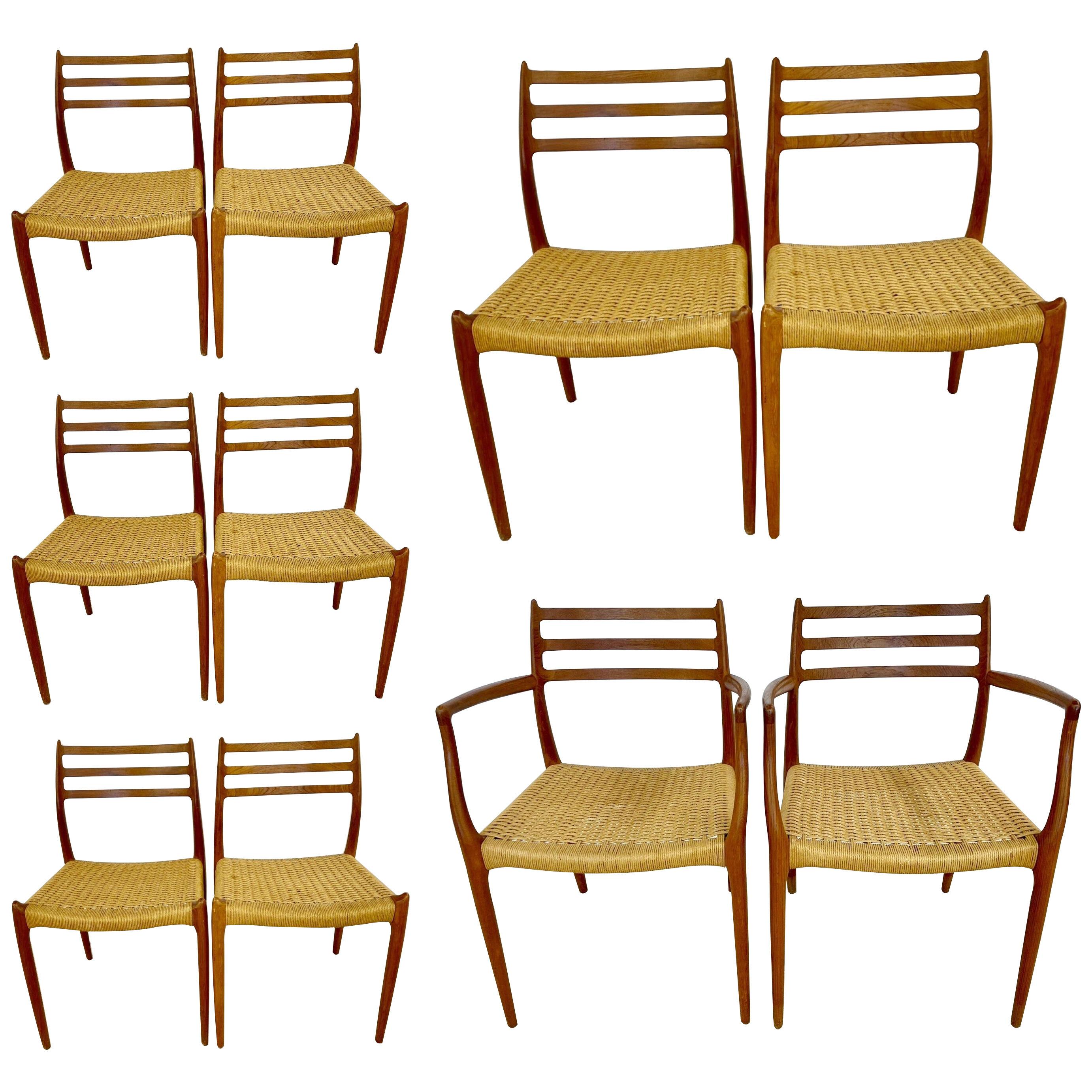 Set of 10 Mid-Century Modern Dining Chairs, Danish, Niels Moller, 1950s