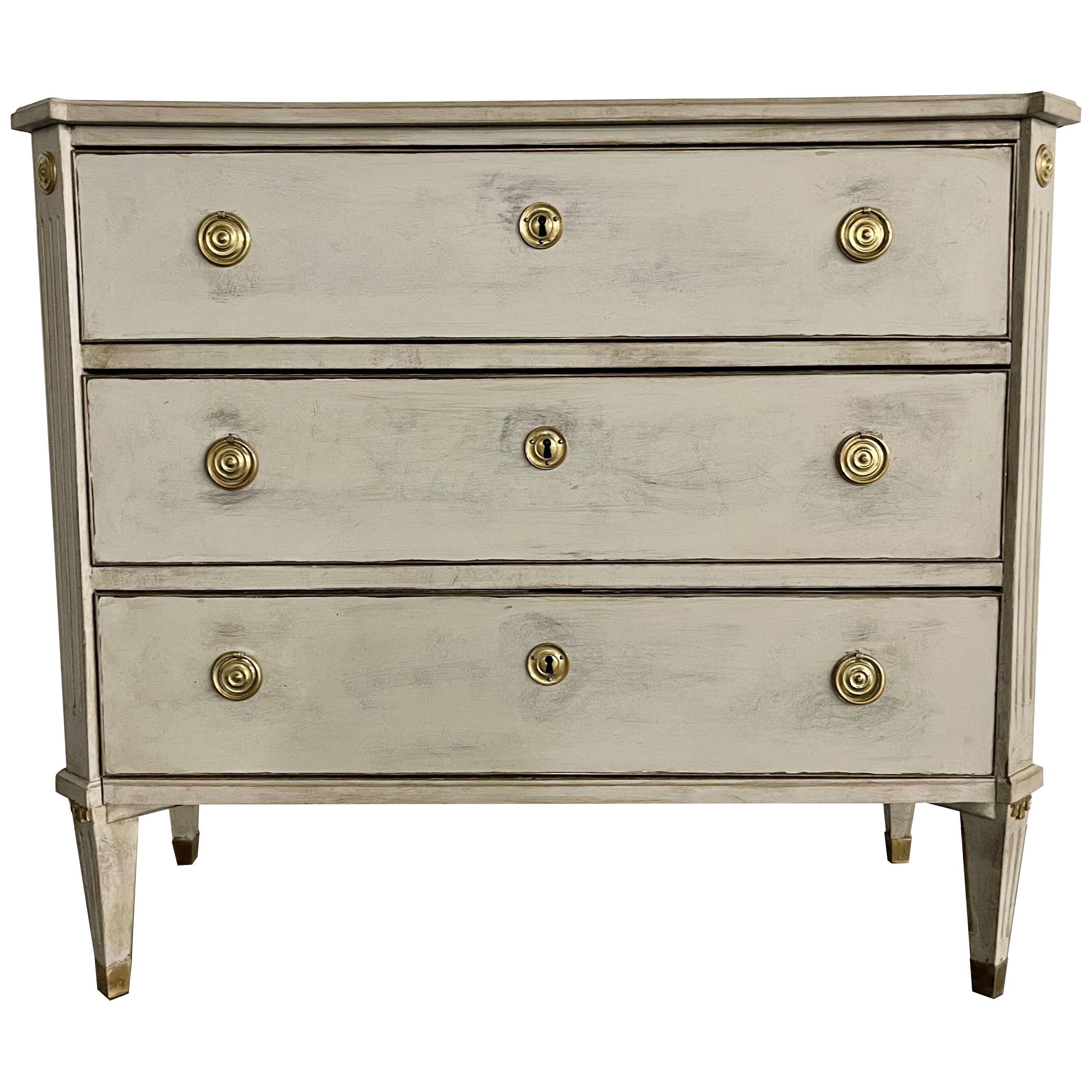 Swedish Paint Decorated Gustavian Chest / Commode, Bronze Mounted, 19th Century