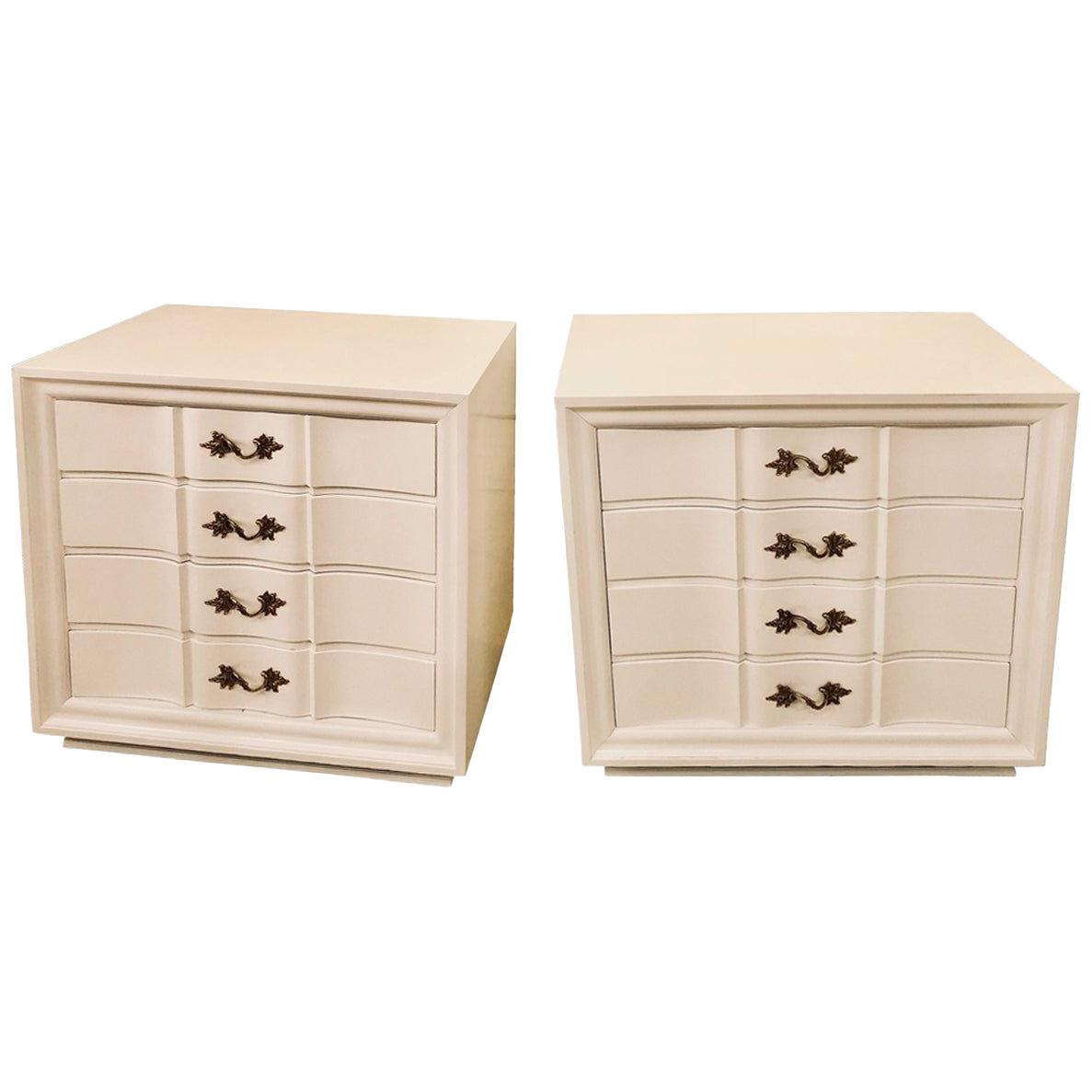 Pair of Hollywood Regency Style White Lacquered Dressers or Commode Chest	