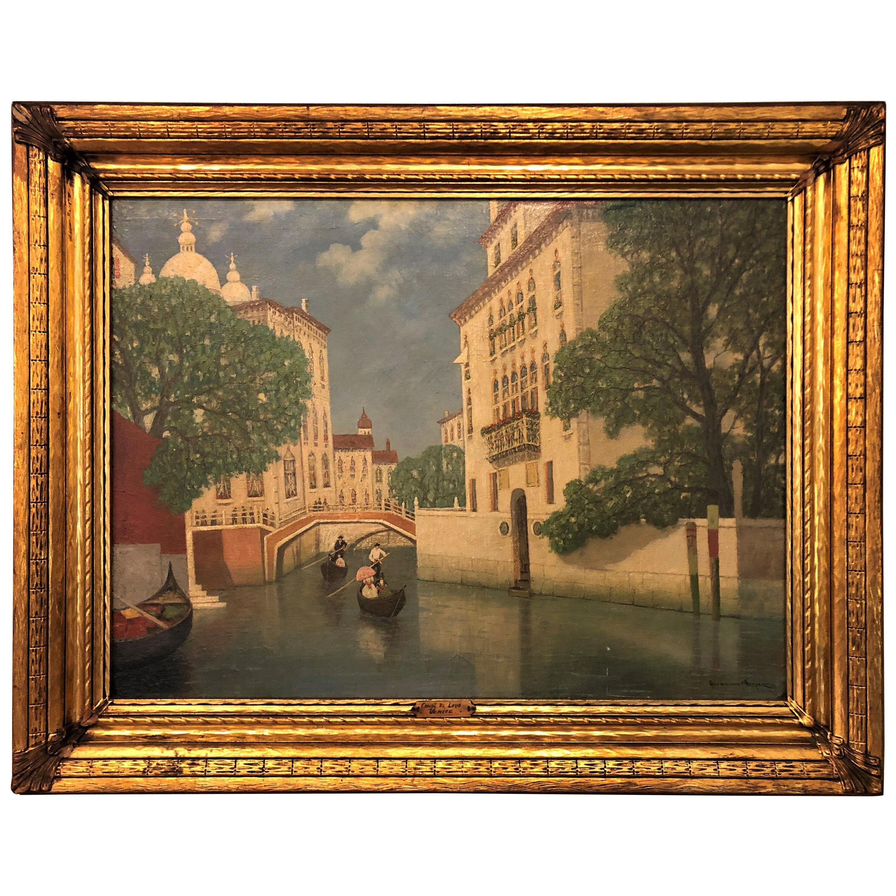 Gulbrandt Sether Signed Norwegian American Oil on Canvas of a Venice Canal	