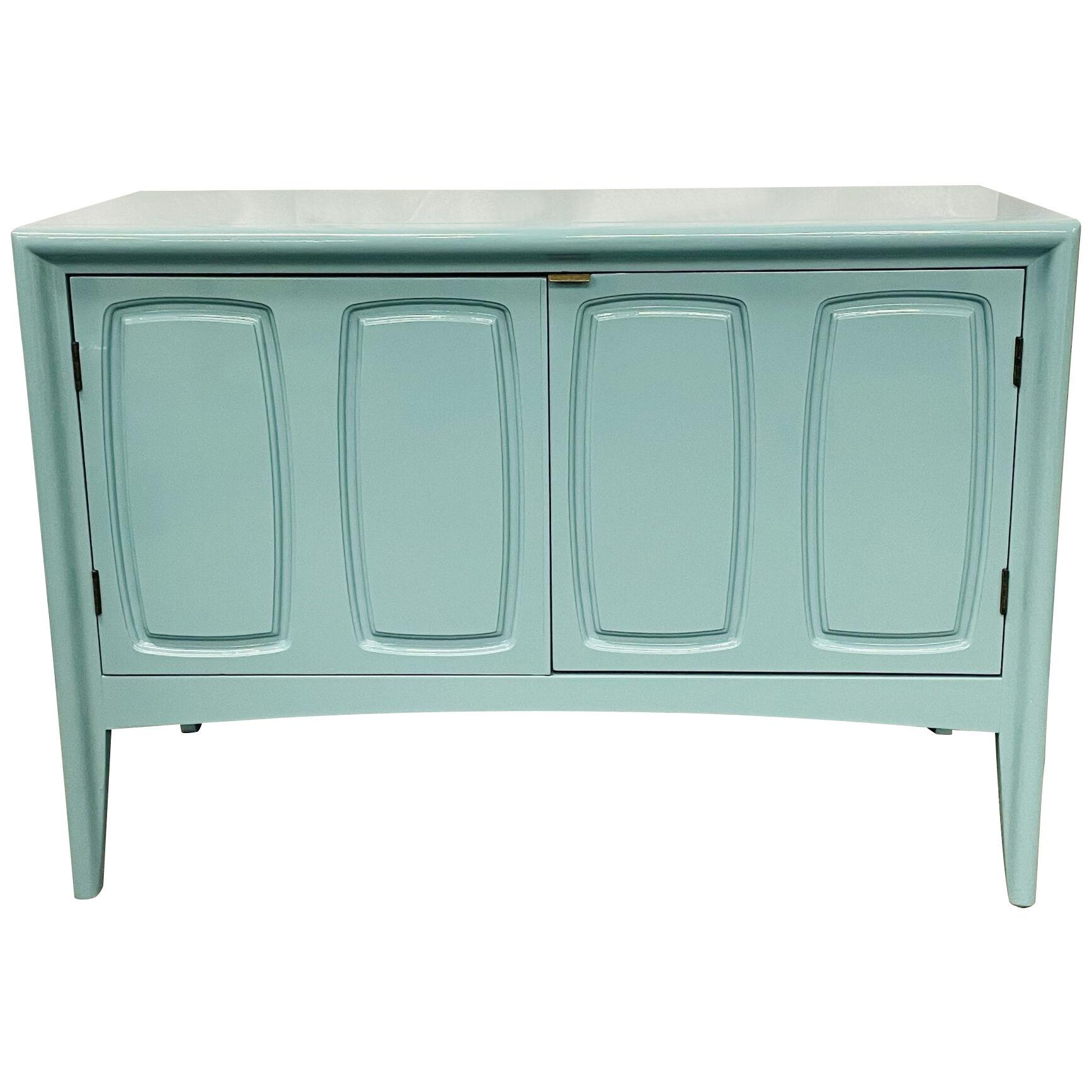 A Mid Century Modern Chest, Nightstand or Table, Robins Egg Blue