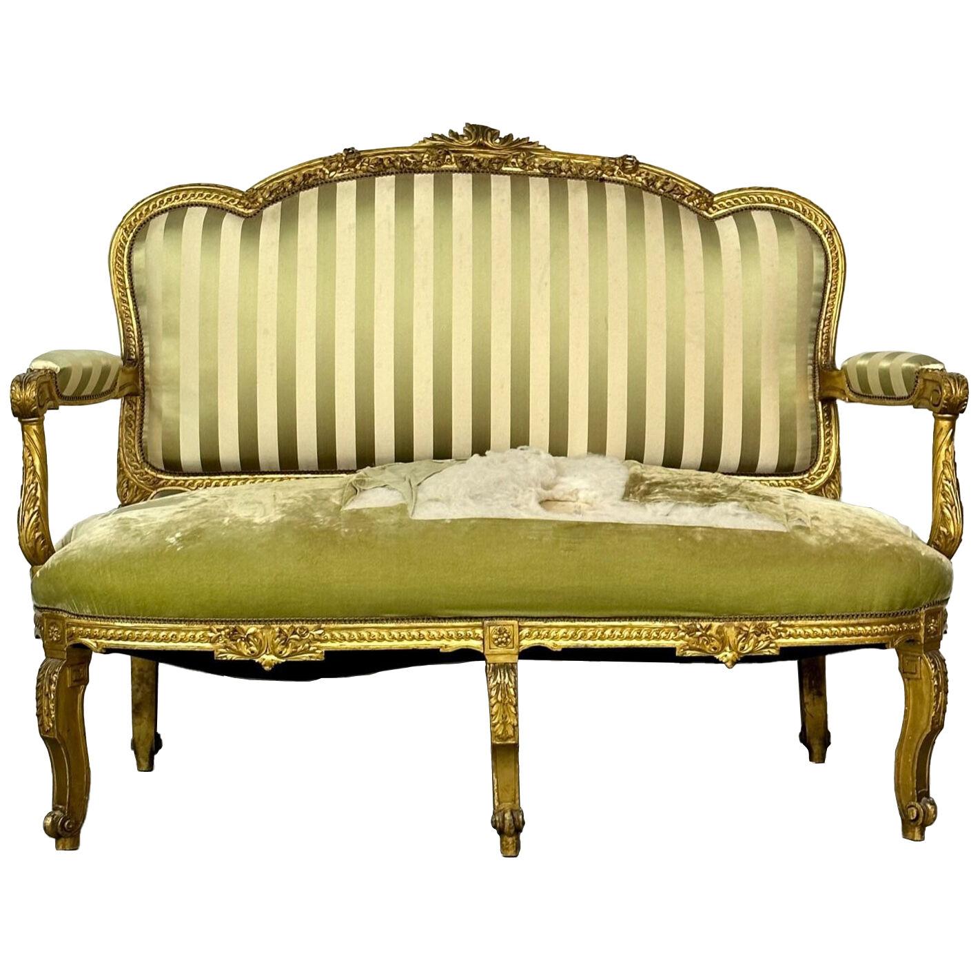 Giltwood Settee, Canape Louis XV, Durand, 19th Century, Solid Wood