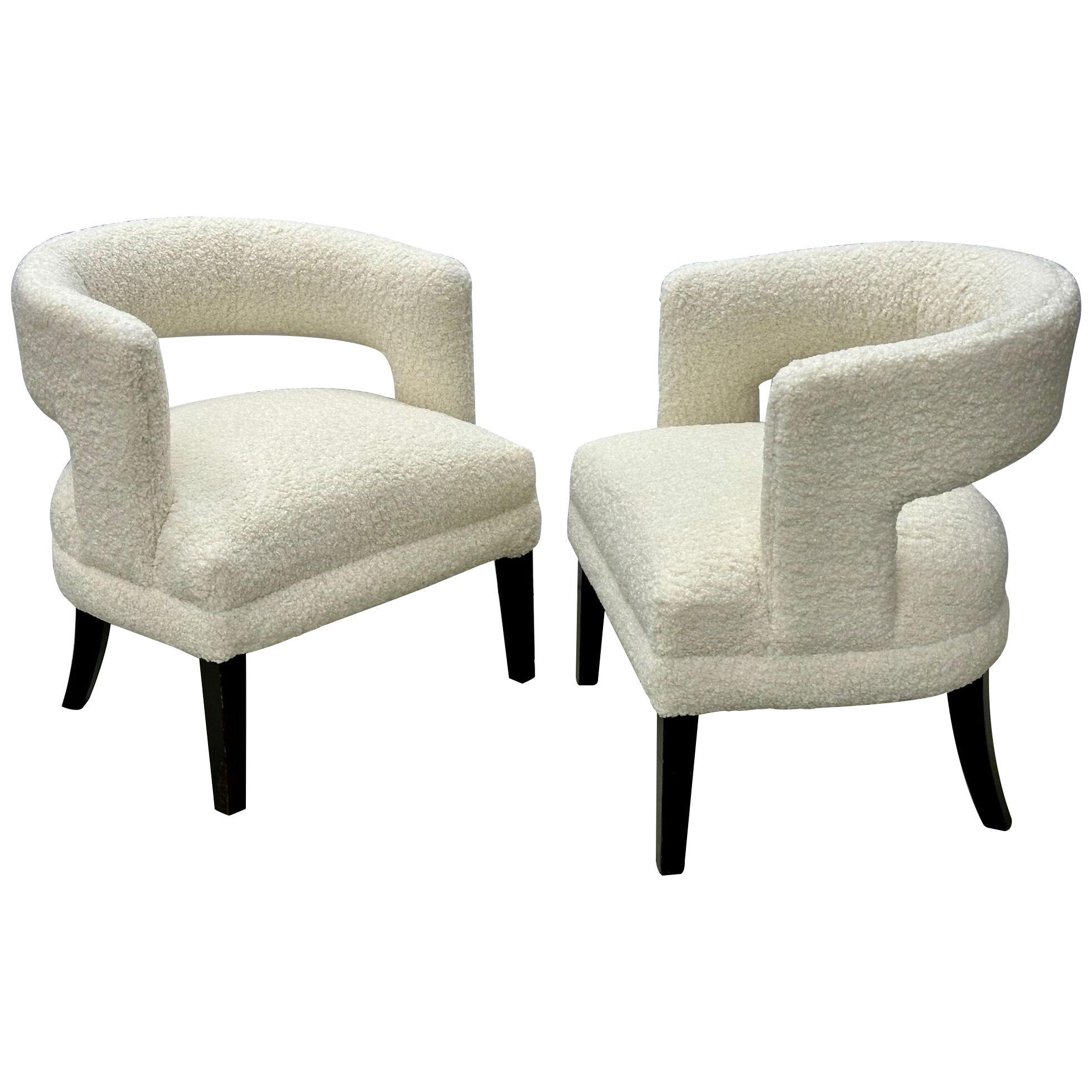 Pair of Open Back Mid-Century Modern Lounge Chairs, American, Boucle / Fur