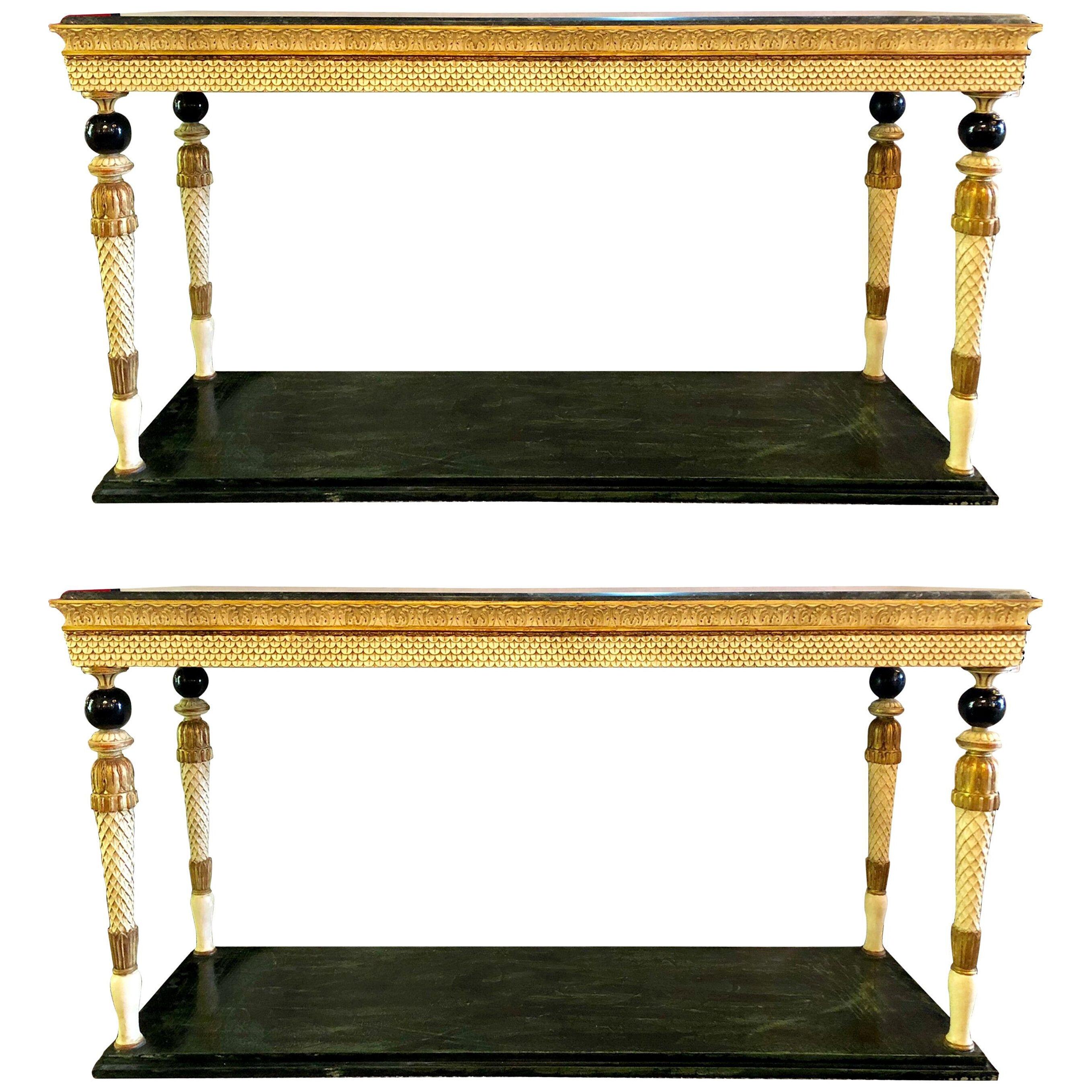 Pair of Neoclassical Style Marble-Top Consoles Attributed to Maison Jansen