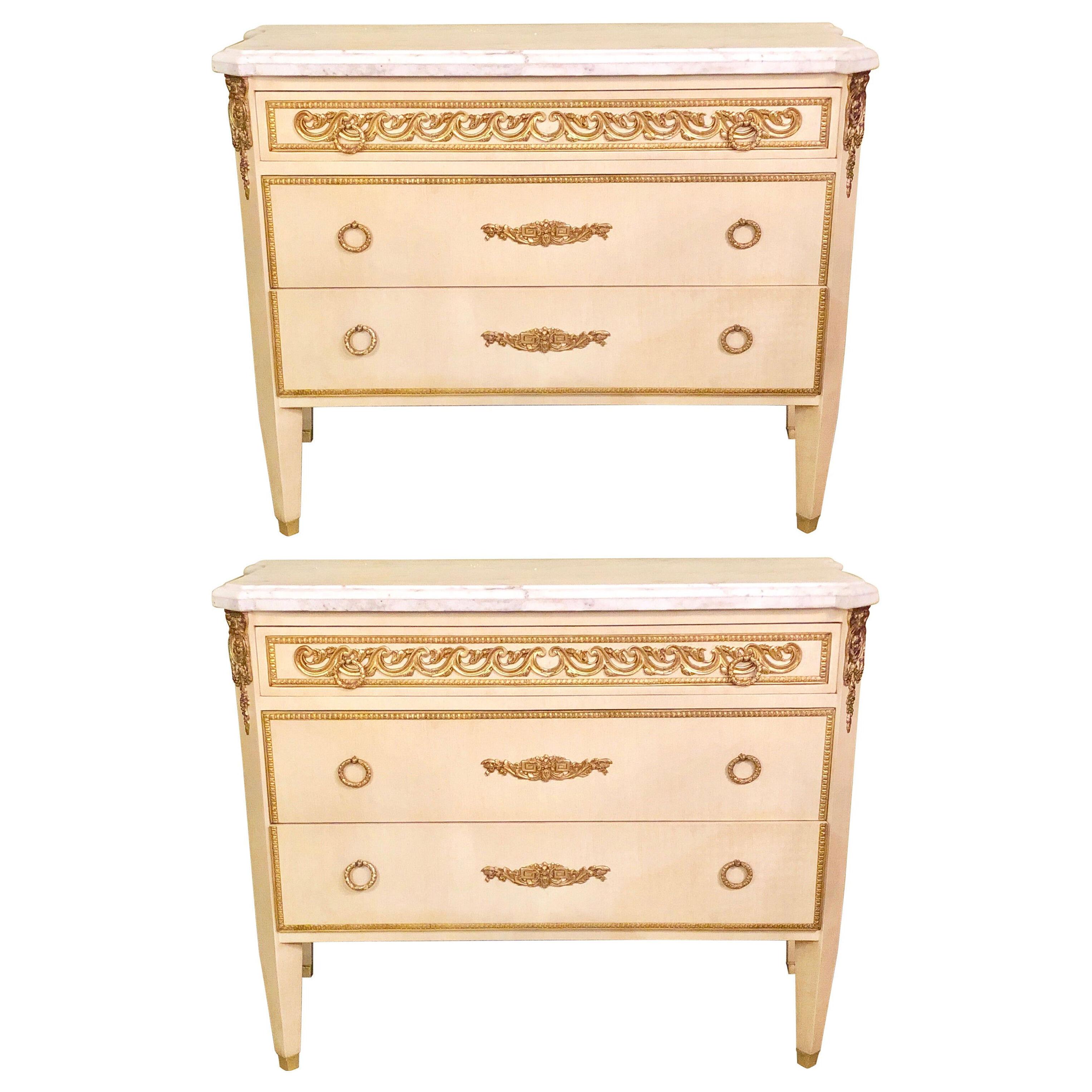 Hollywood Regency Maison Jansen Style Commodes or Nightstands a Pair	