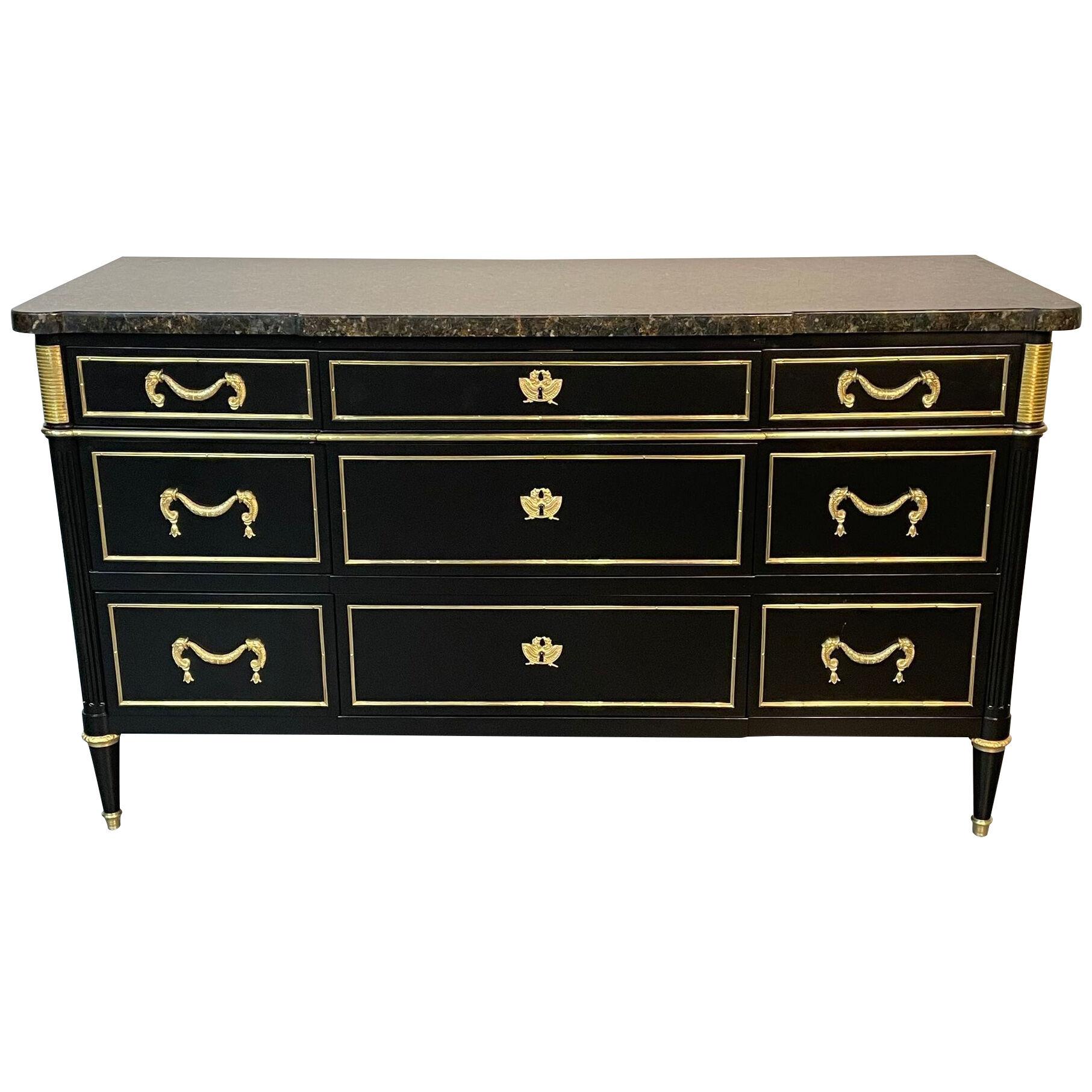 French Hollywood Regency Chest or Commode by Maison Jansen, Bronze, Marble