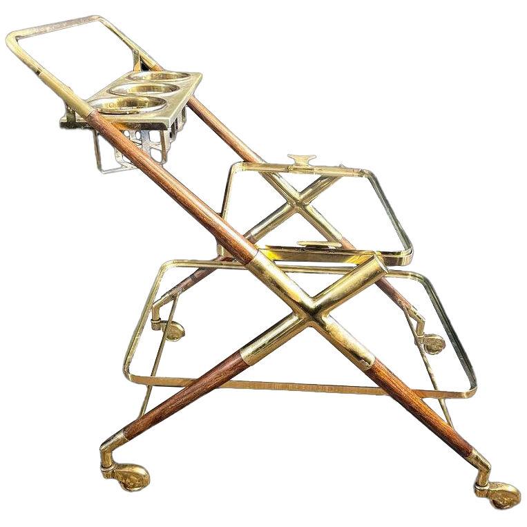 Mid-Century Modern Bar Cart, Teak and Brass