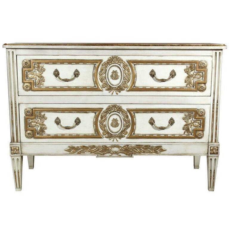 French Louis XVI Style Painted Commode Stamped Jansen