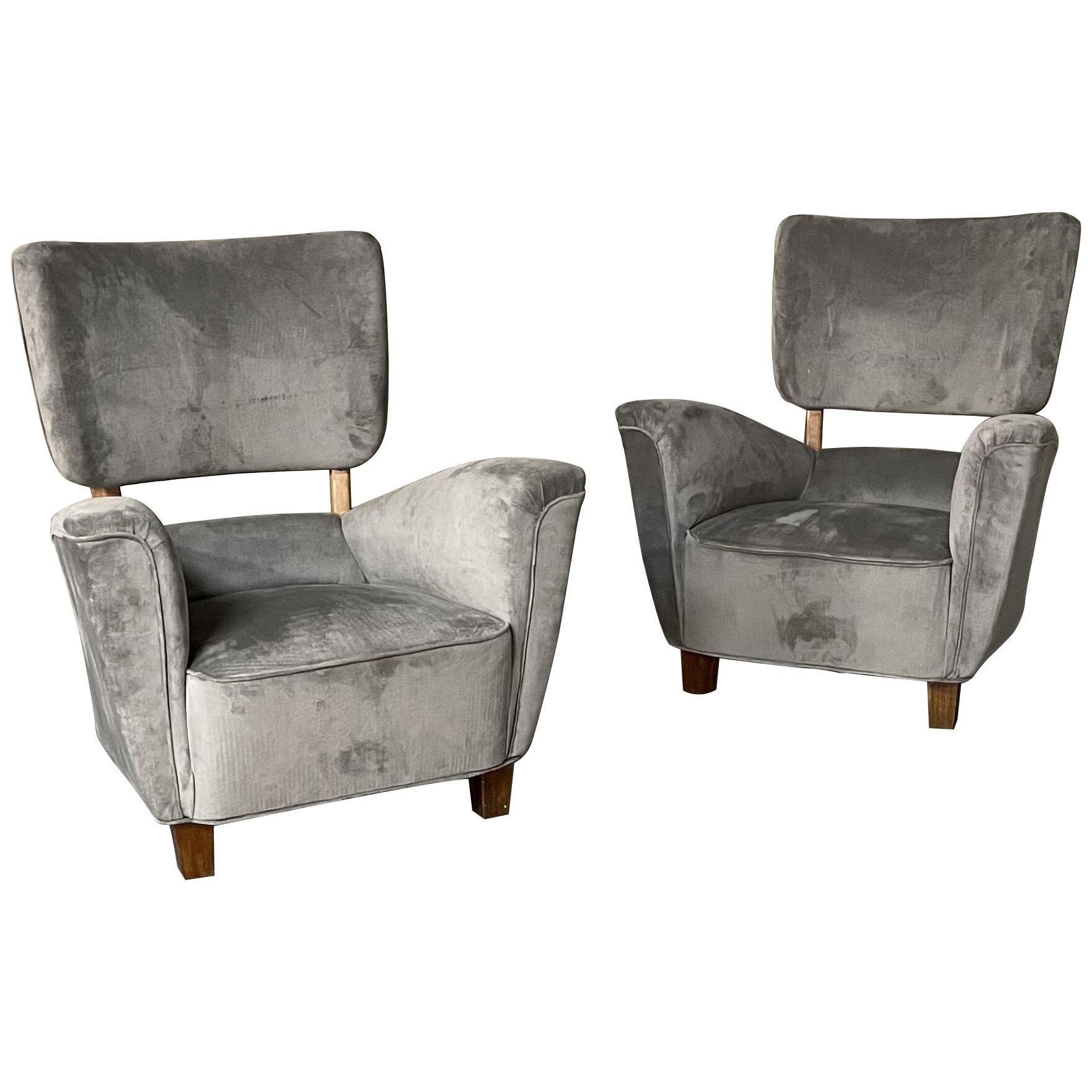 Pair of Italian Mid-Century Modern Hi-Back / Wingback Arm / Lounge Chairs, 1950s