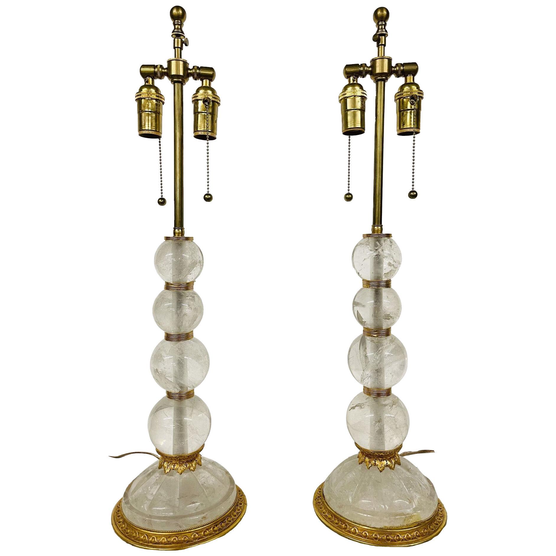Pair of Baques Rock Crystal Table Lamps, 19th/20th Century