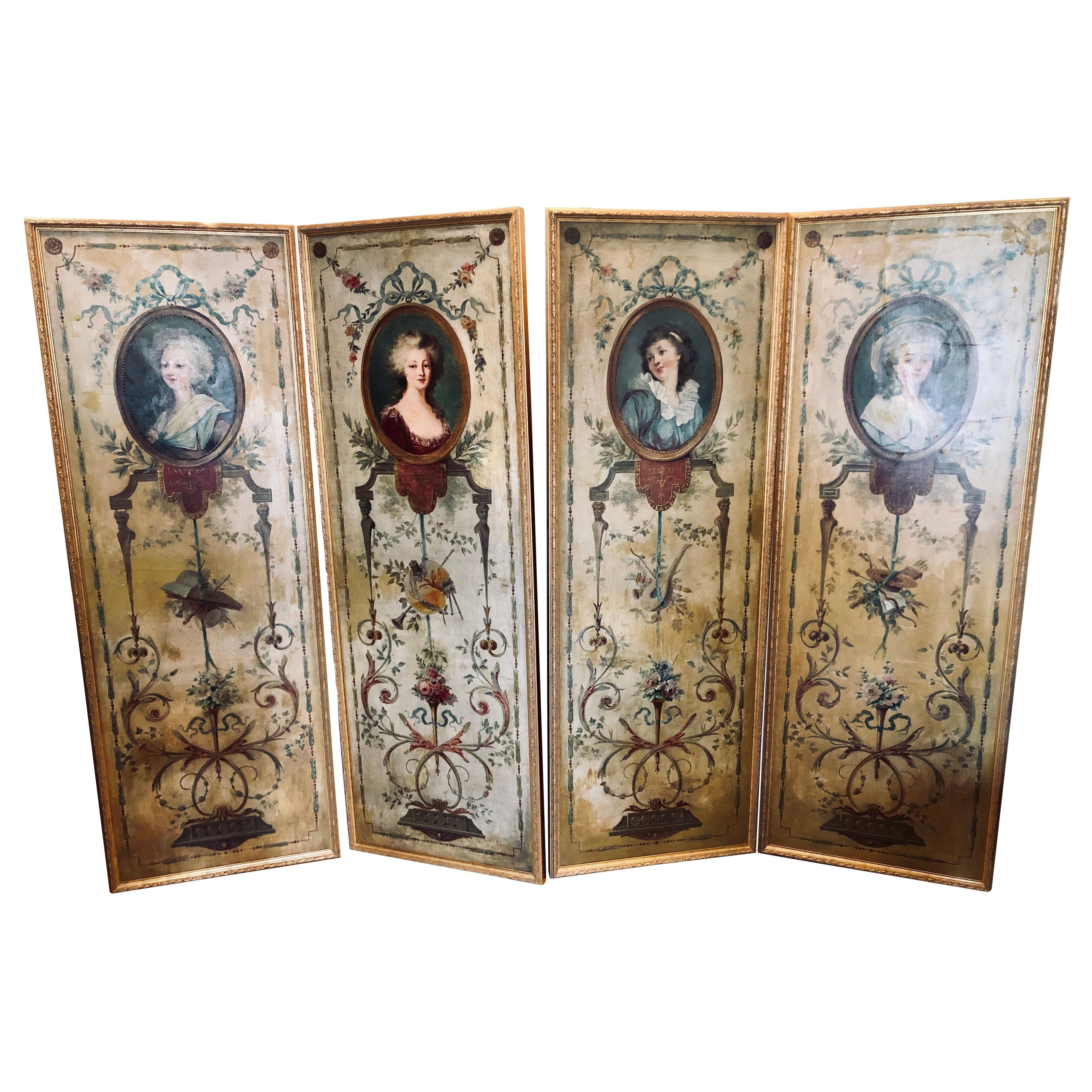 Set of 4 Large French 19th Century Oil on Canvas Wall Panels Trumeau Paintings	