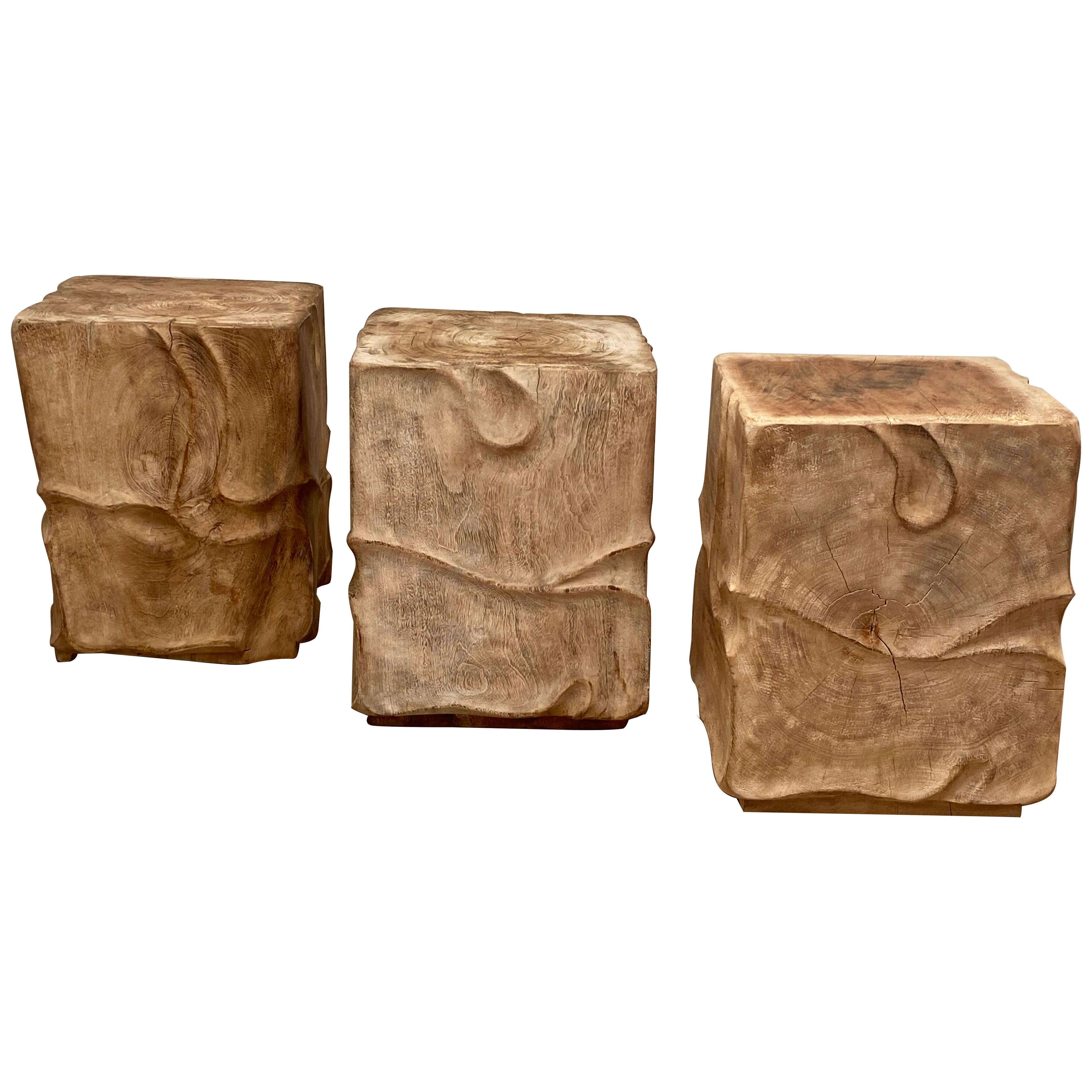 Set of 3 Brutalist Wooden Blocks