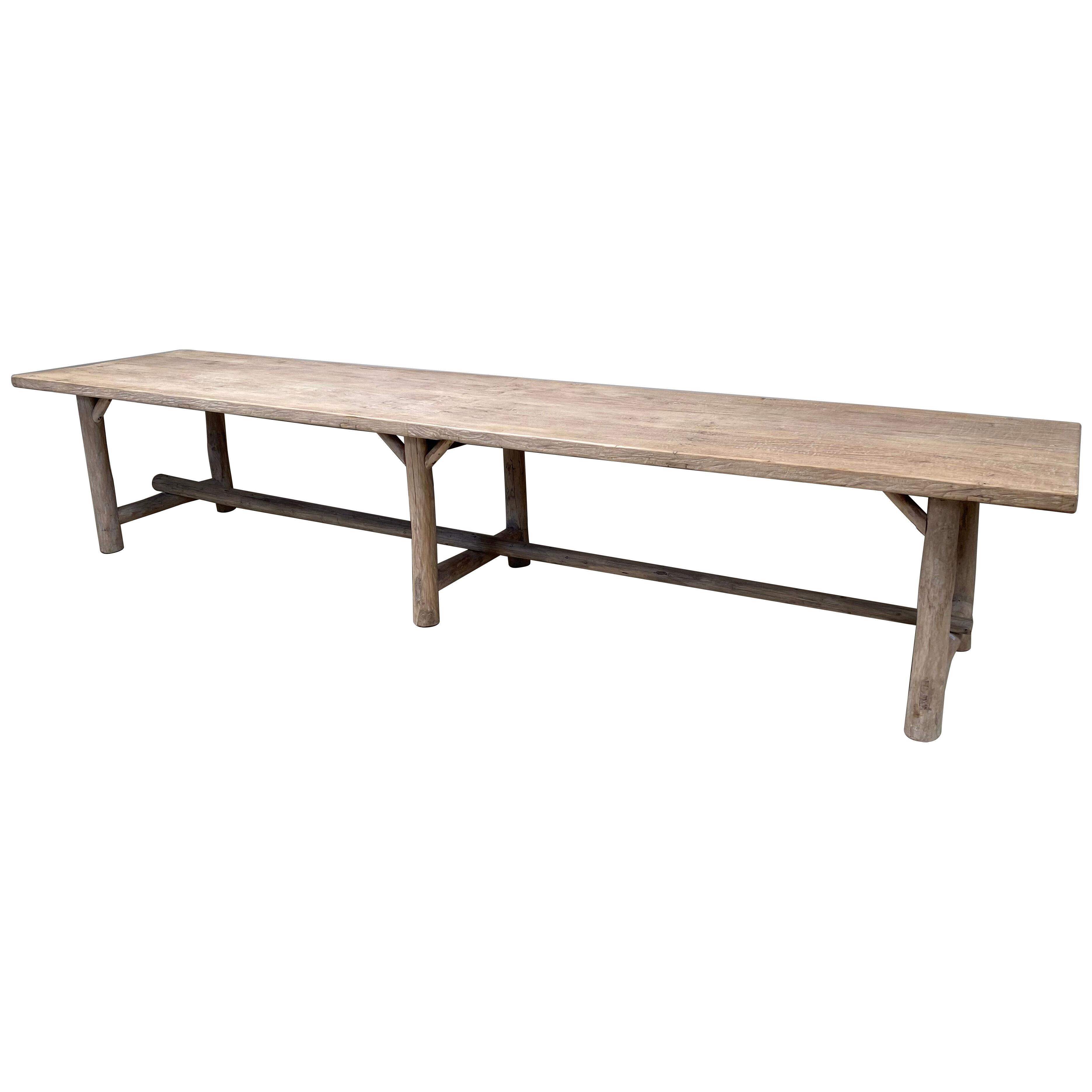 Huge,Rustic and Brutalist Dining Table in Bleached Elm Wood