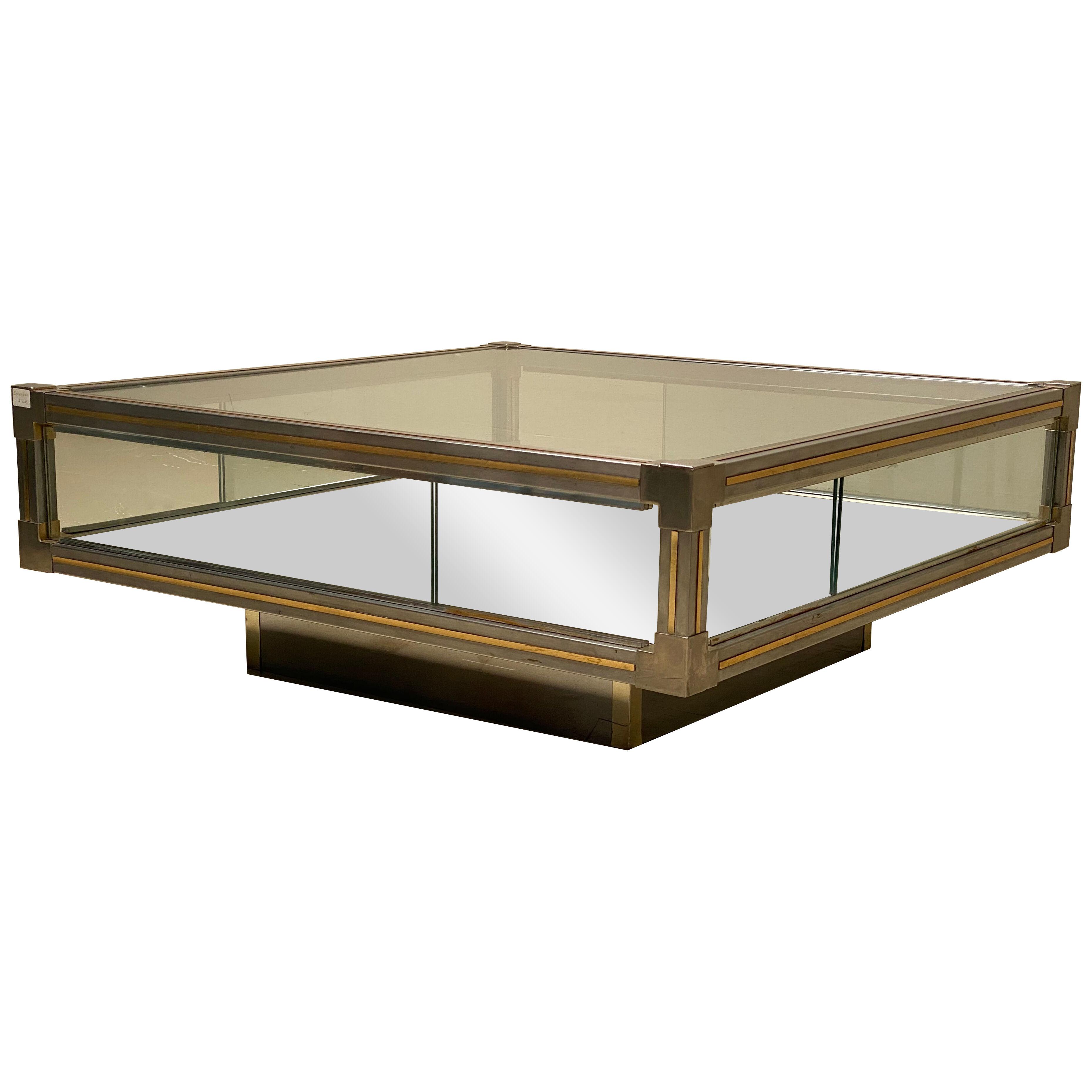 Vintage Square Coffeetable in Brass and Glass