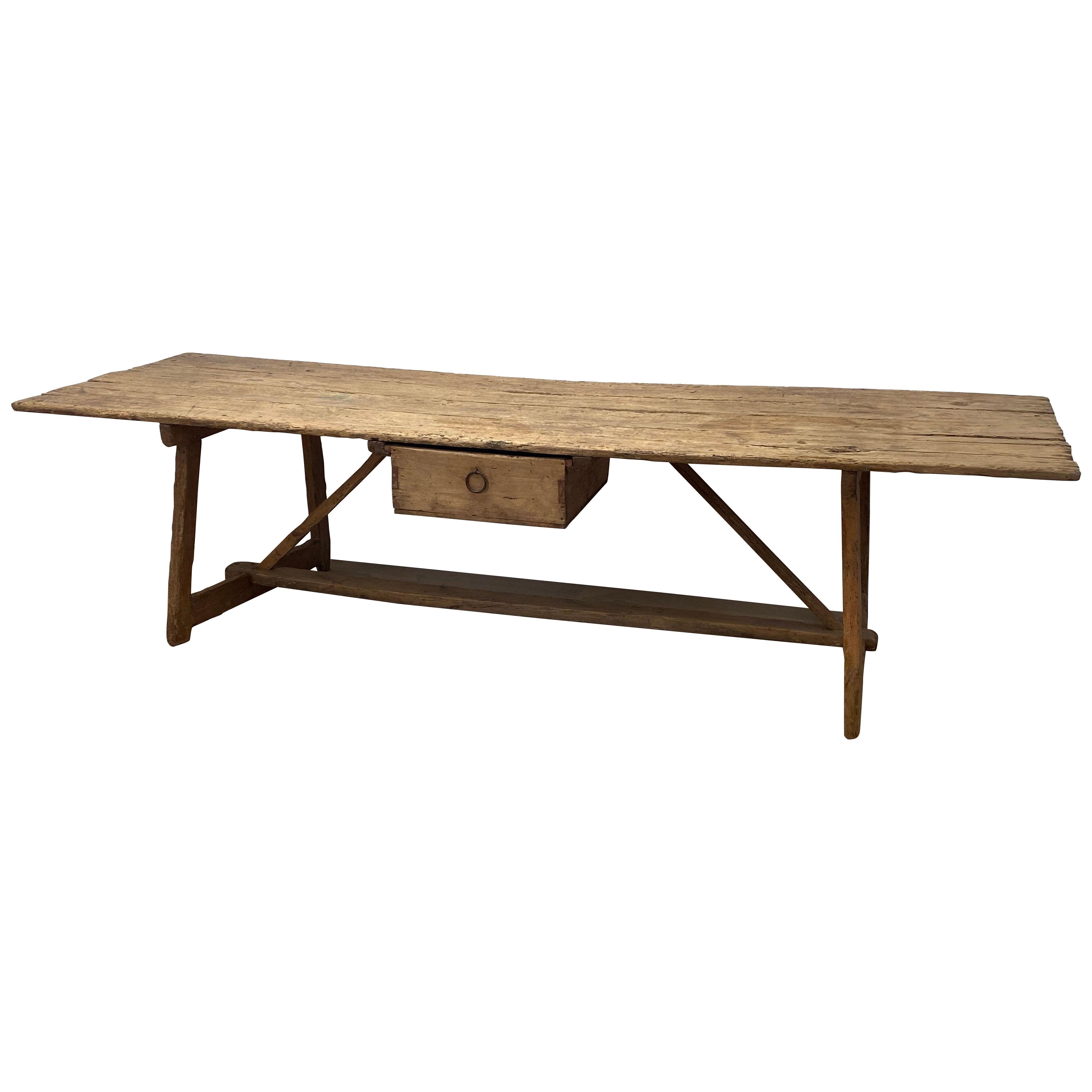 Rustic,Brutalist and Antique Spanish Table in a Bleached Chestnut Wood
