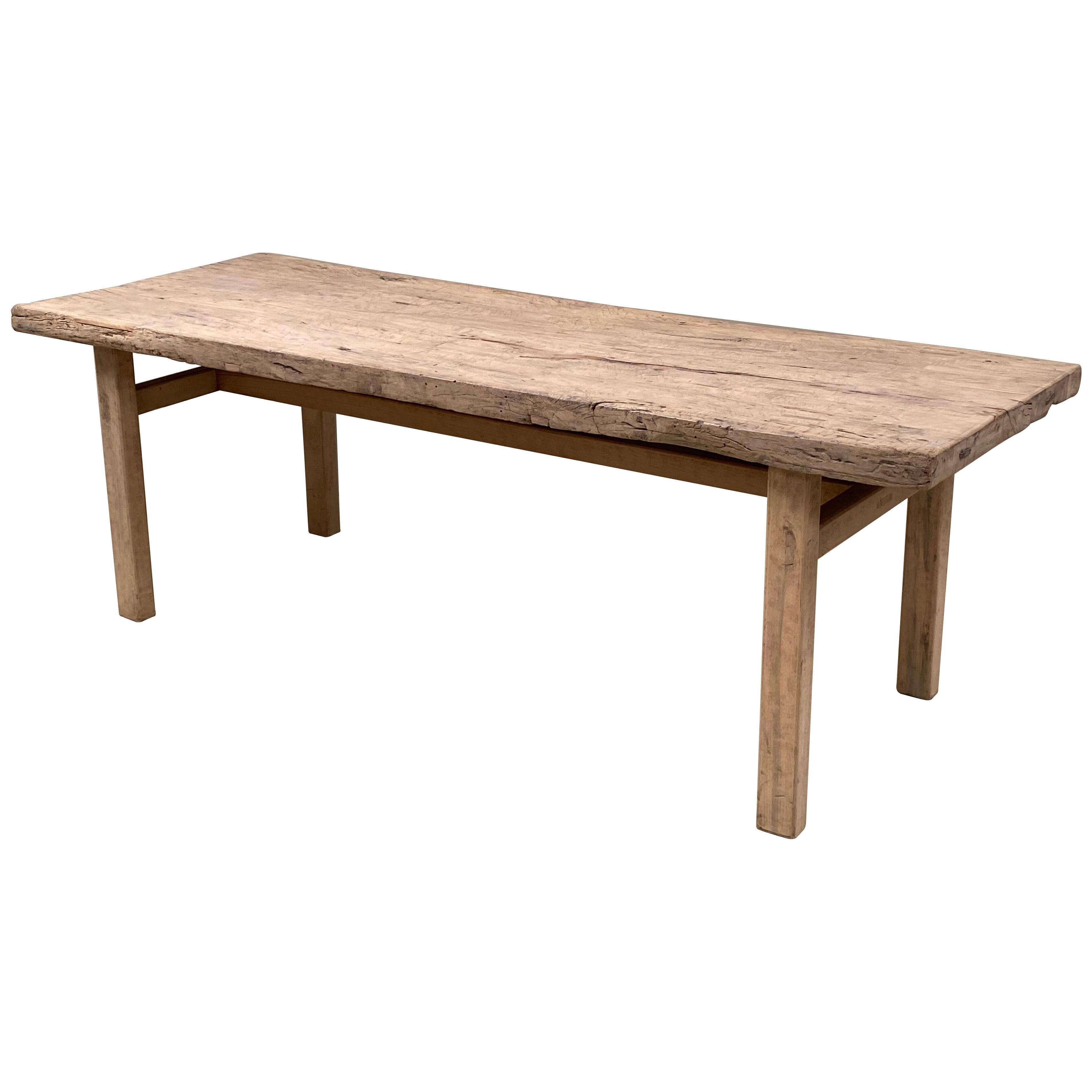 Rustic Dining Farm Table in A Bleached Elm Wood, France
