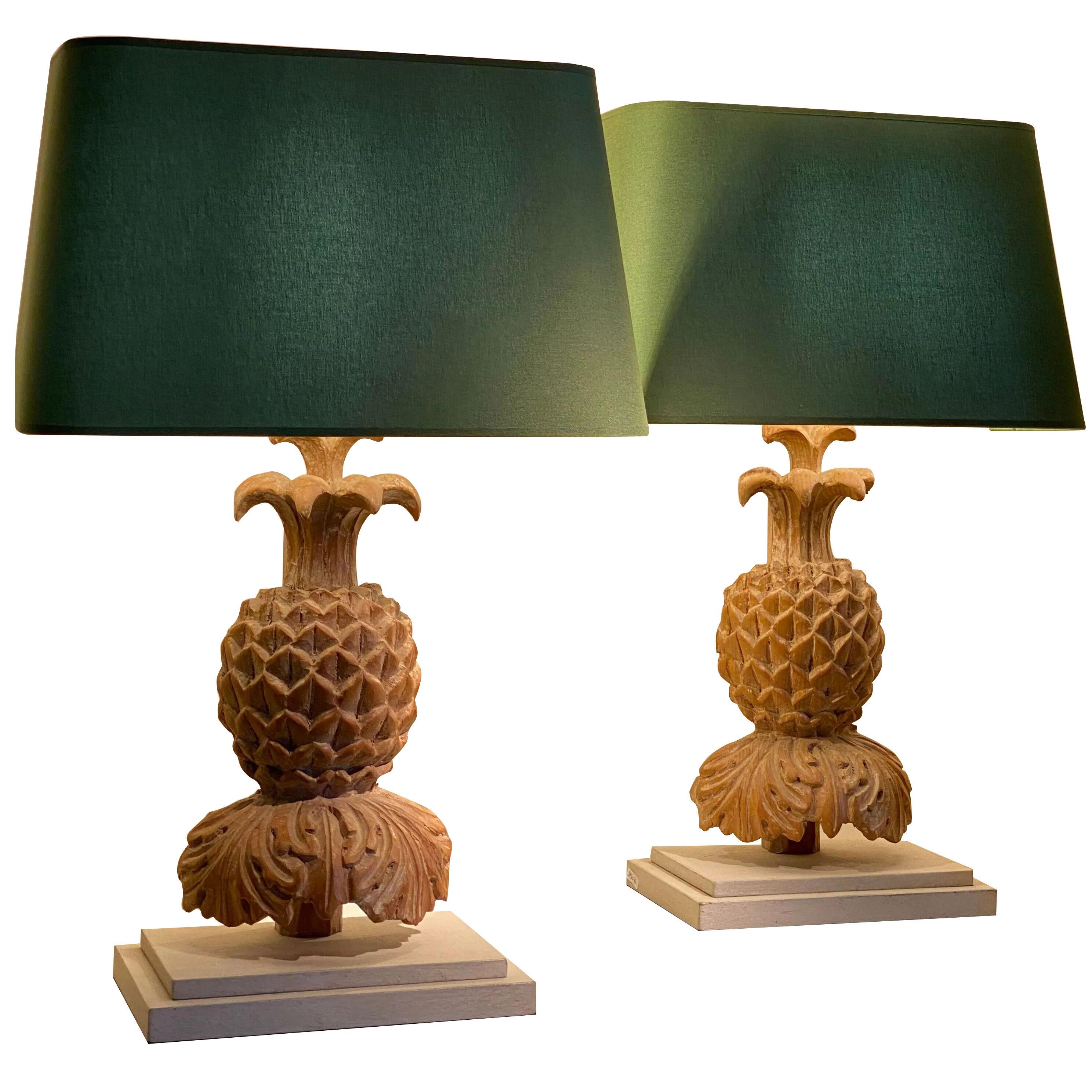 Pair of Lamps , Wooden Pineapples, France