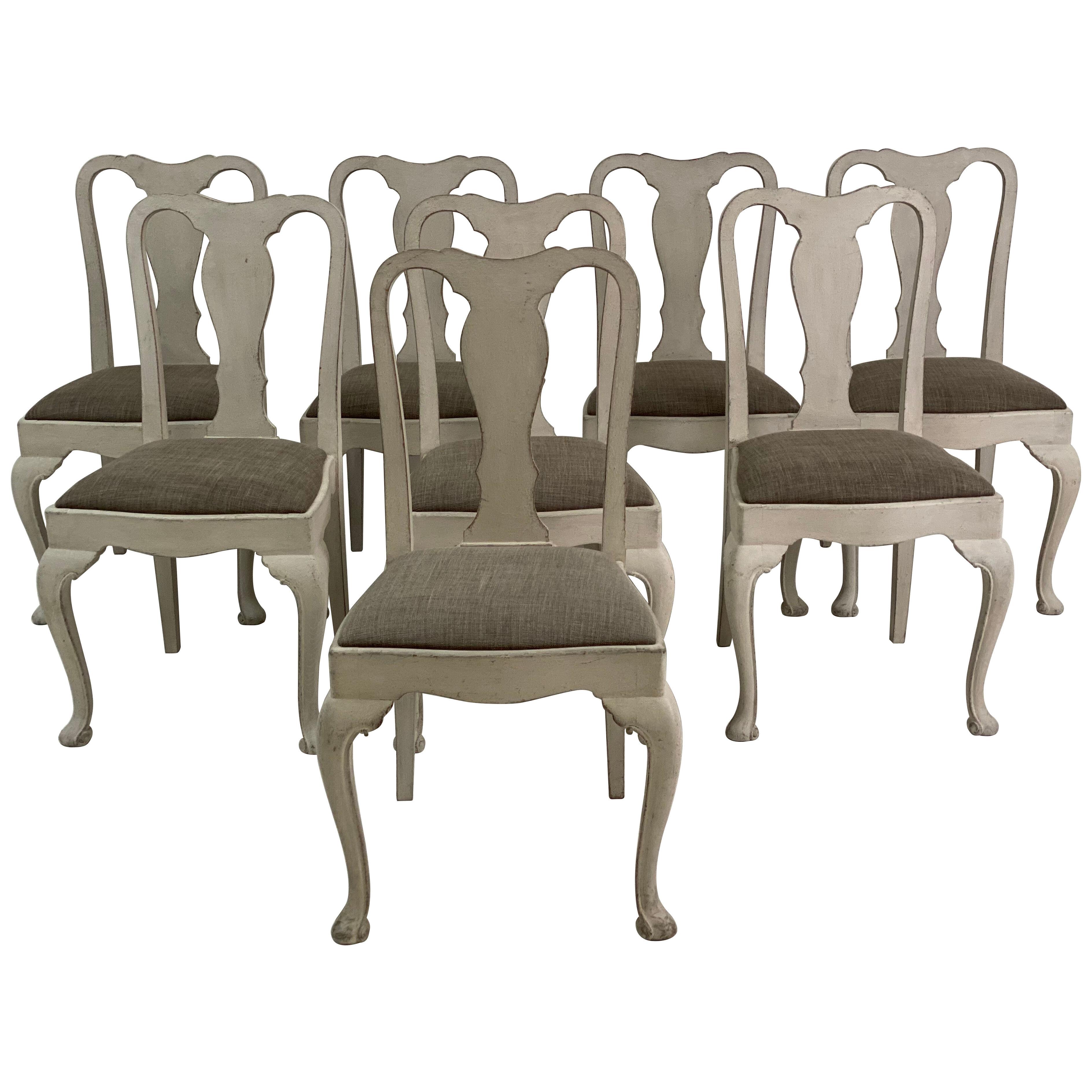 Set of 8 Swedish Patinated Chairs in Nice Cream/Beige color