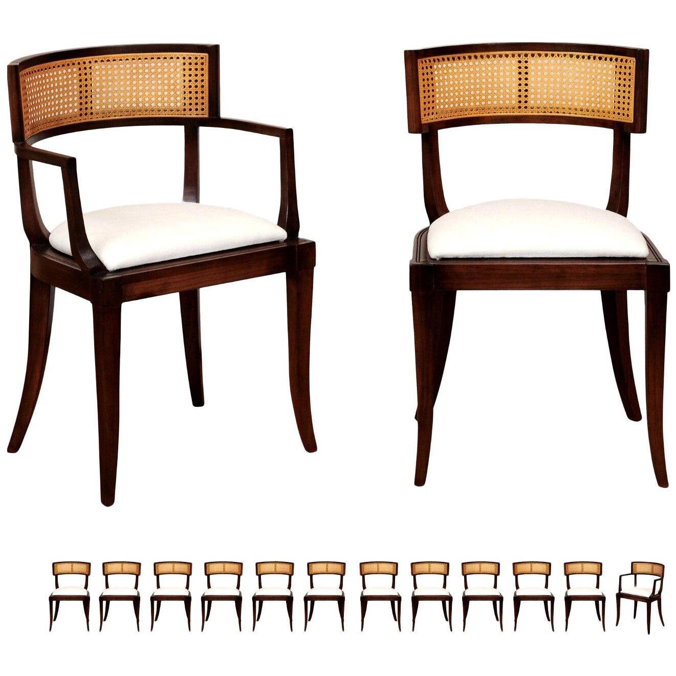 Exquisite Set of Fourteen Klismos Cane Dining Chairs by Baker, circa 1958