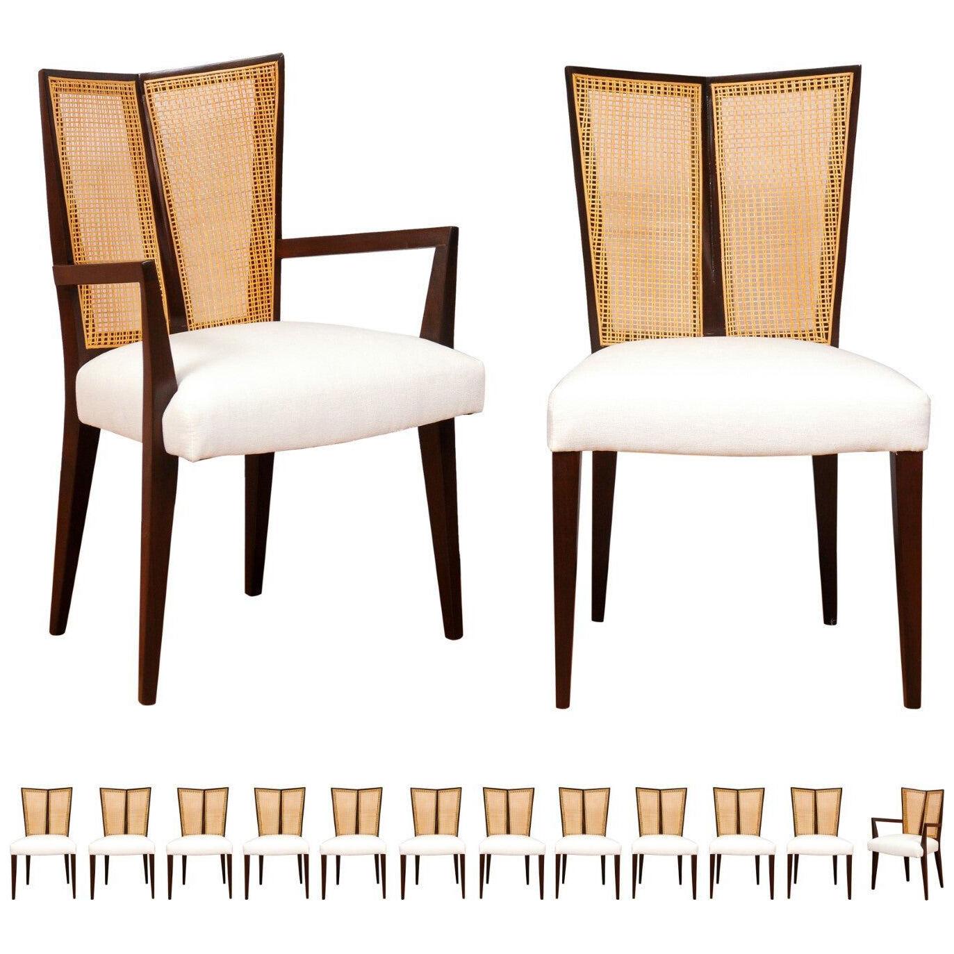 Breathtaking Set of 14 Modern V-Back Cane Chairs by Michael Taylor, circa 1960