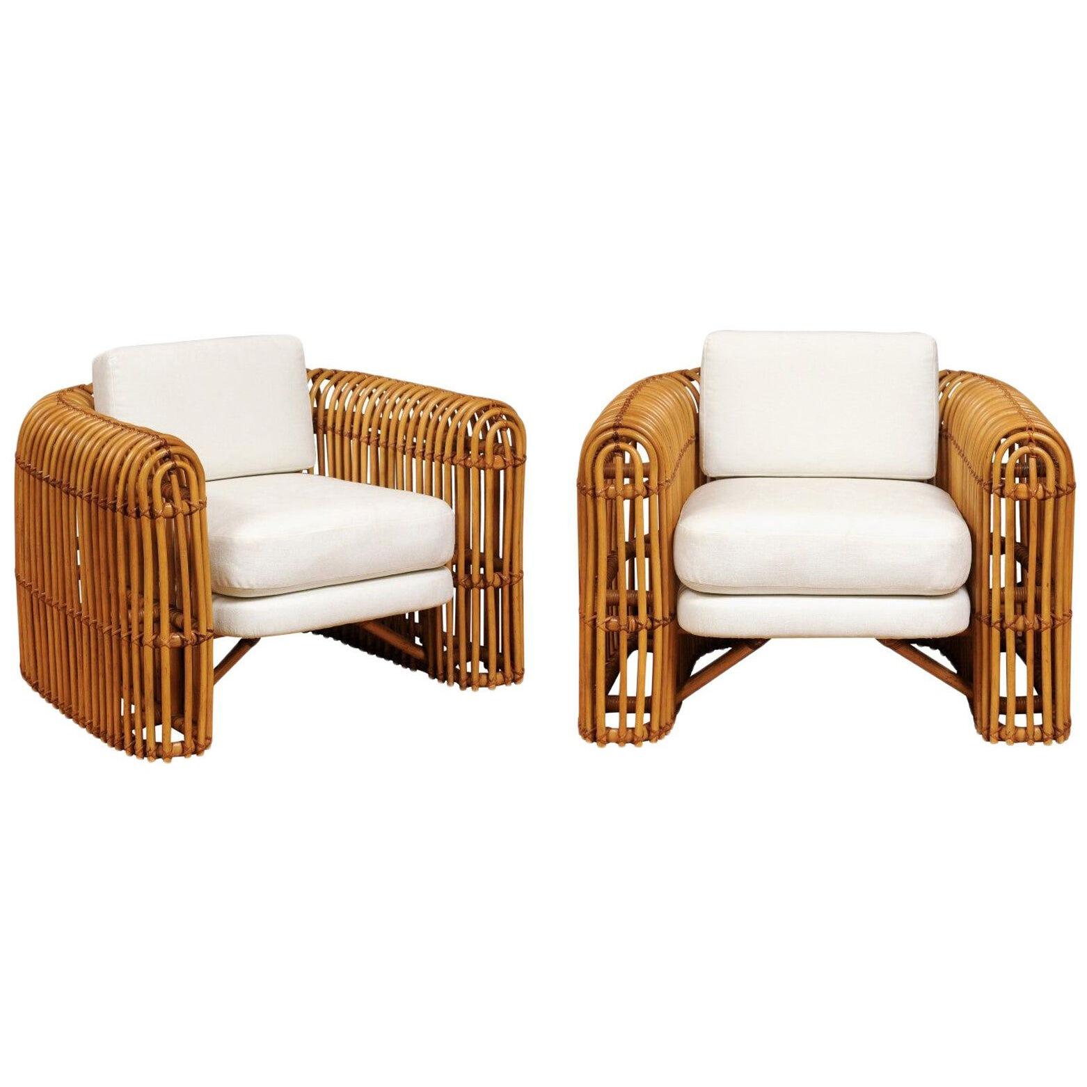 Brilliant Pair of Rattan and Cane Rib Series Club Chairs by Henry Olko, 1978