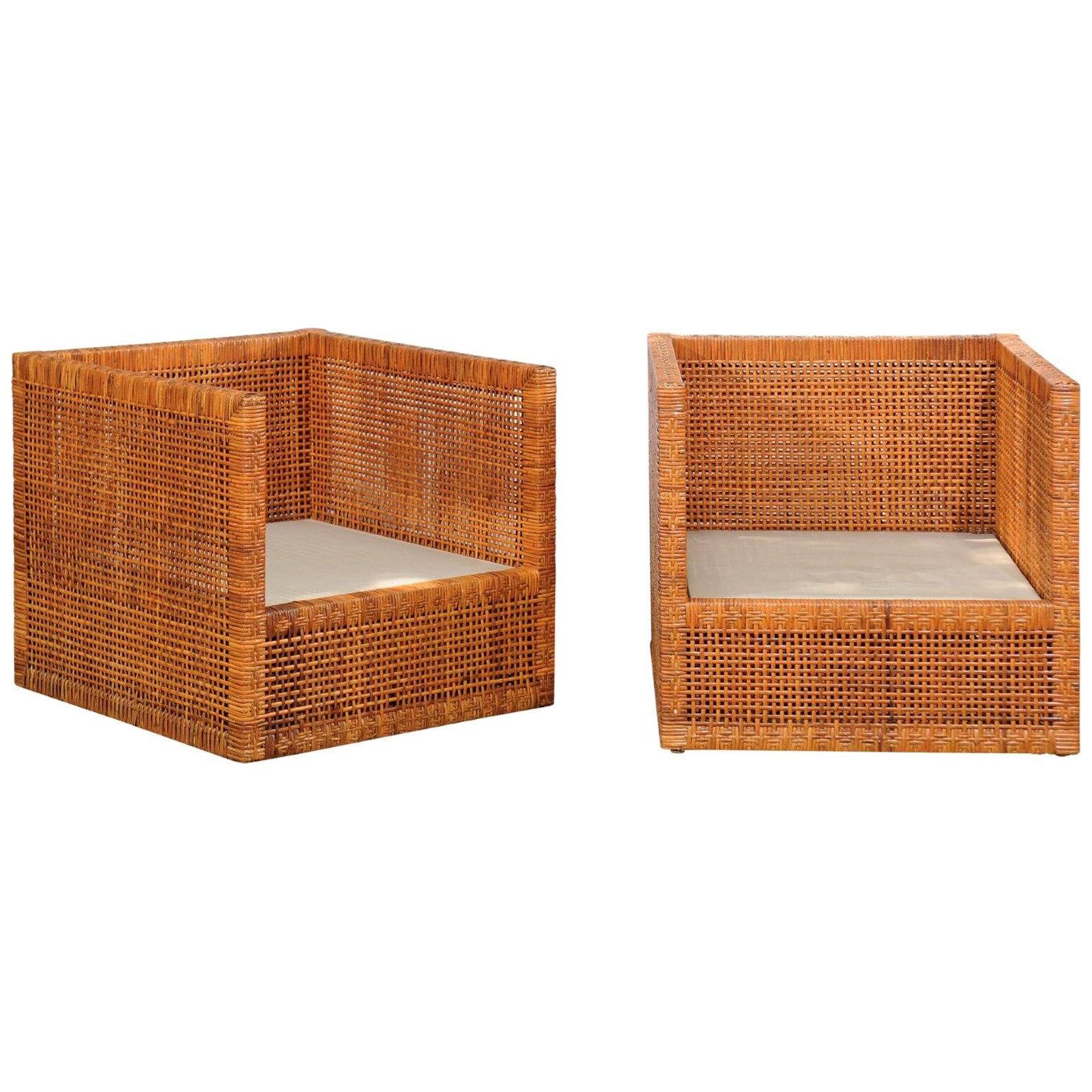 Incredible Pair of Caramel Cane Parsons Chairs by Danny Ho Fong, circa 1965
