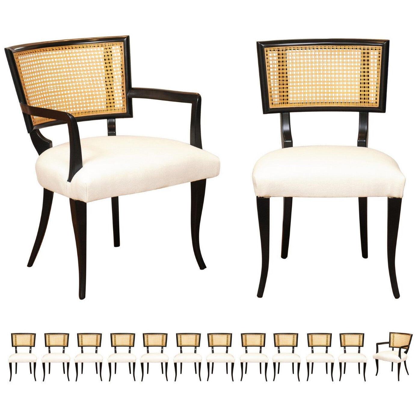 Exquisite Set of 14 Klismos Cane Dining Chairs in the Style of Billy Haines