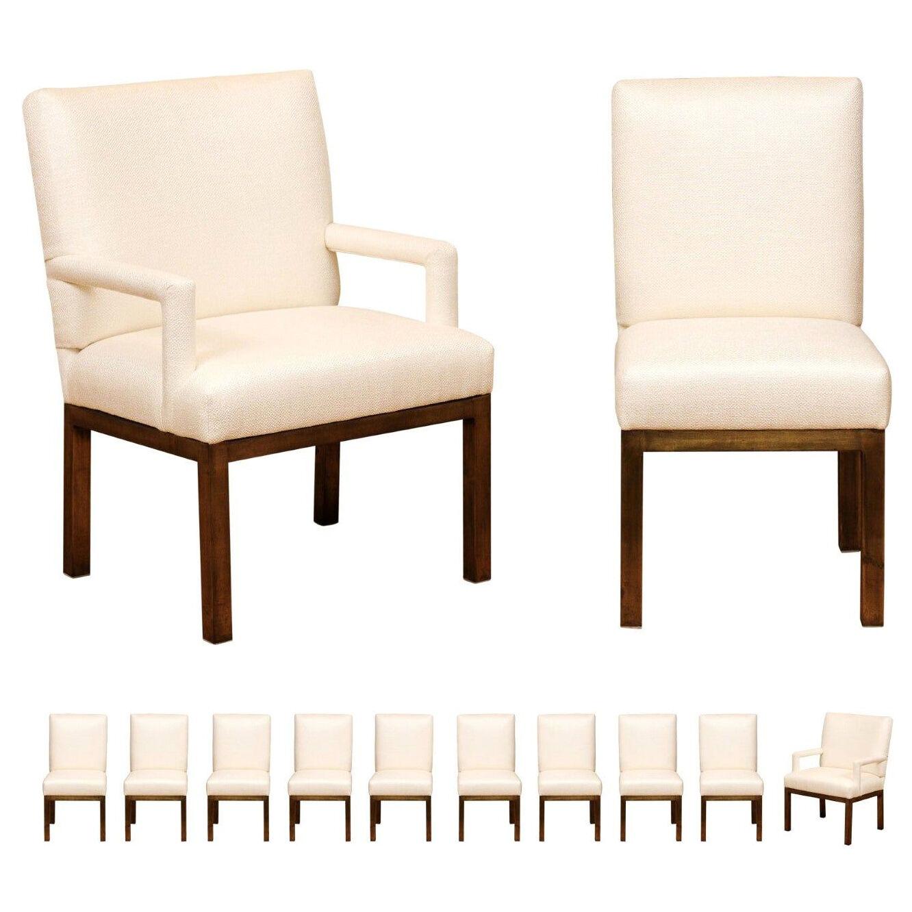 Chic Restored Set of 12 Brass Parsons Dining Chairs by John Stuart, circa 1968
