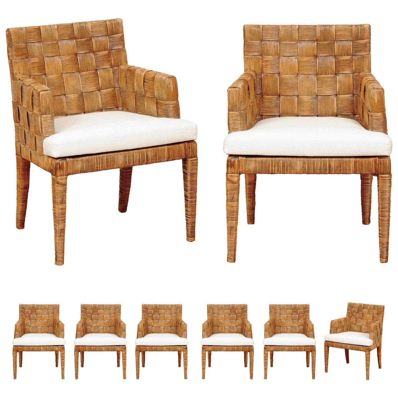 Stellar Set of 8 Block Island Arm Dining Chairs by John Hutton for Donghia