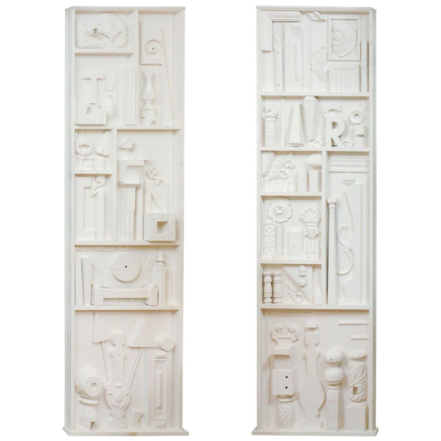 Incredible Pair of Found Objects Sculpture Panels After Louise Nevelson
