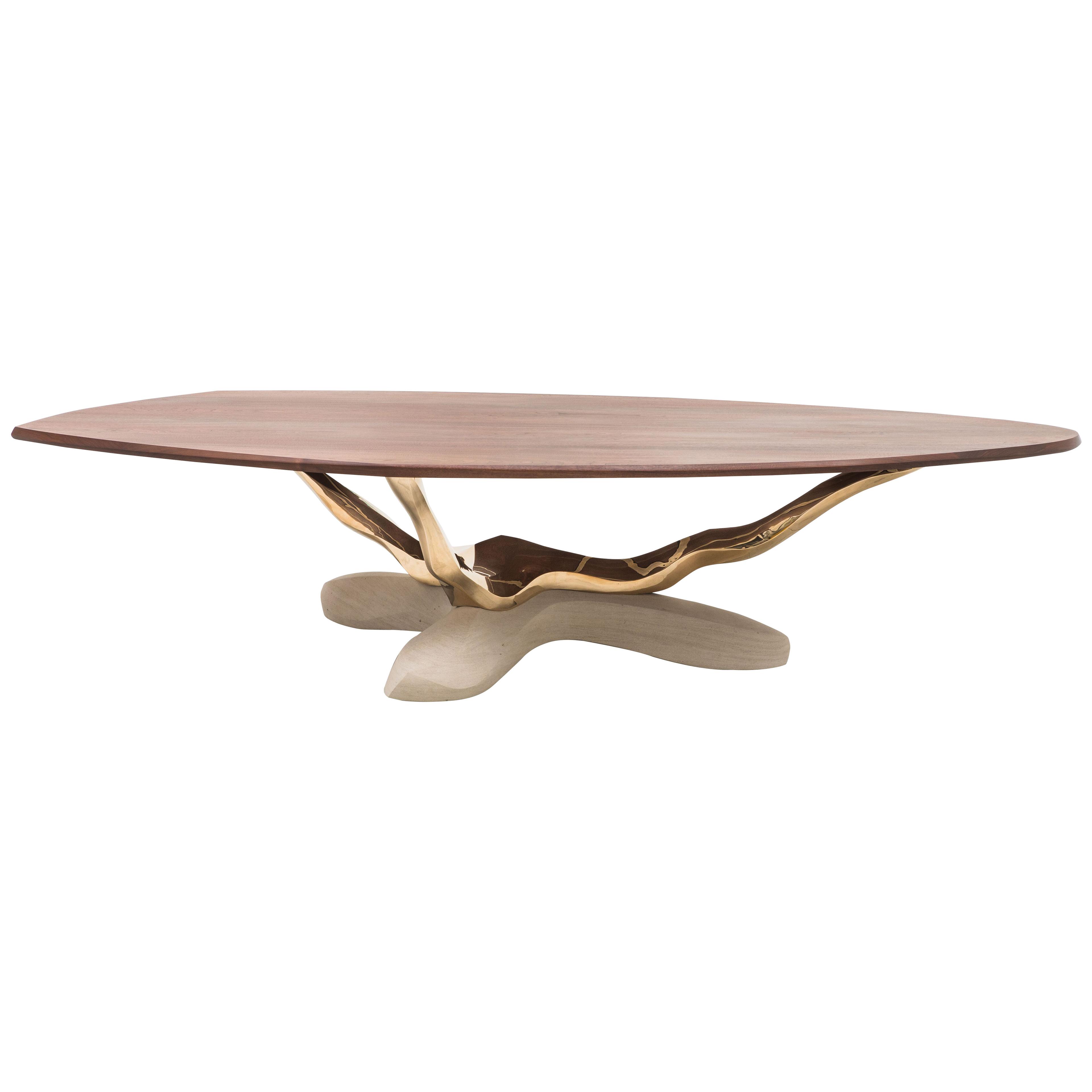 Bronze, Walnut, and Limestone Dining Table