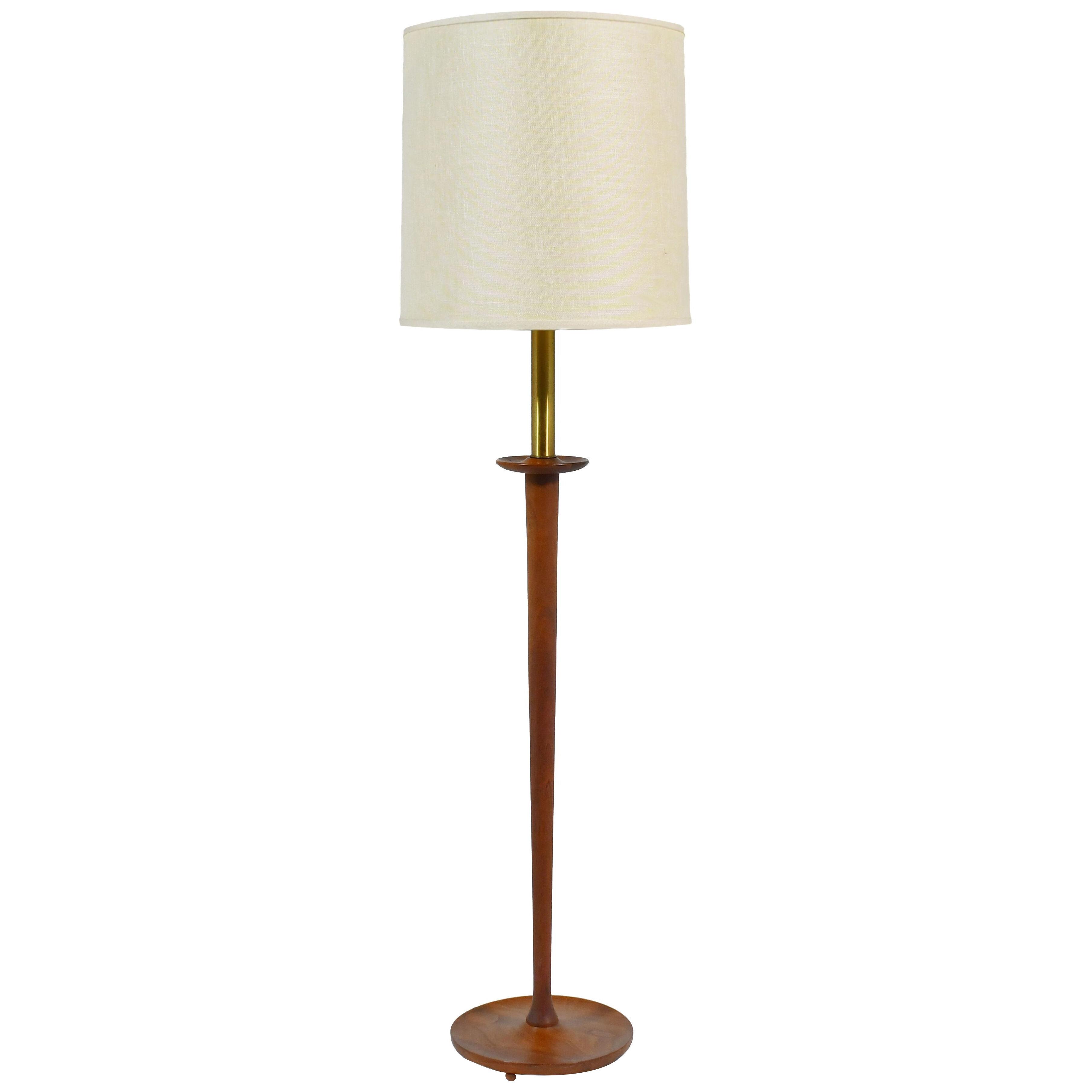 Midcentury Walnut Floor Lamp with Sculpted Details