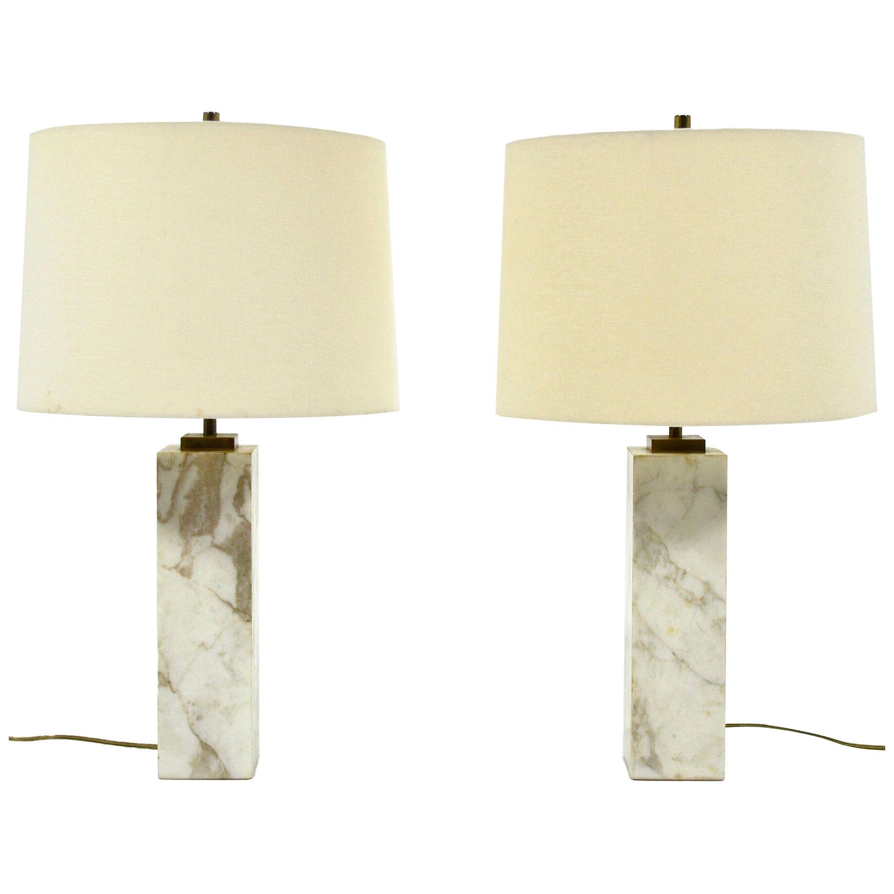 T.H. Robsjohn-Gibbings Pair of Marble Table Lamps by Hansen