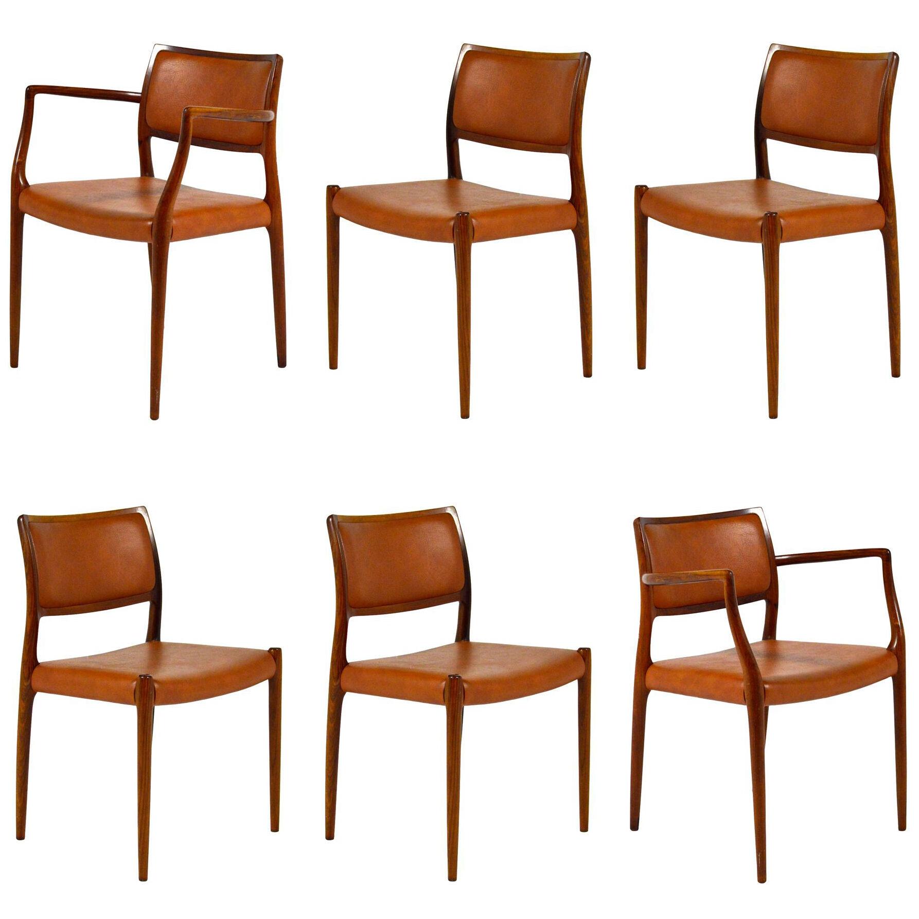 N.O. Møller Model 80 & 65 Rosewood Chairs Set of Six