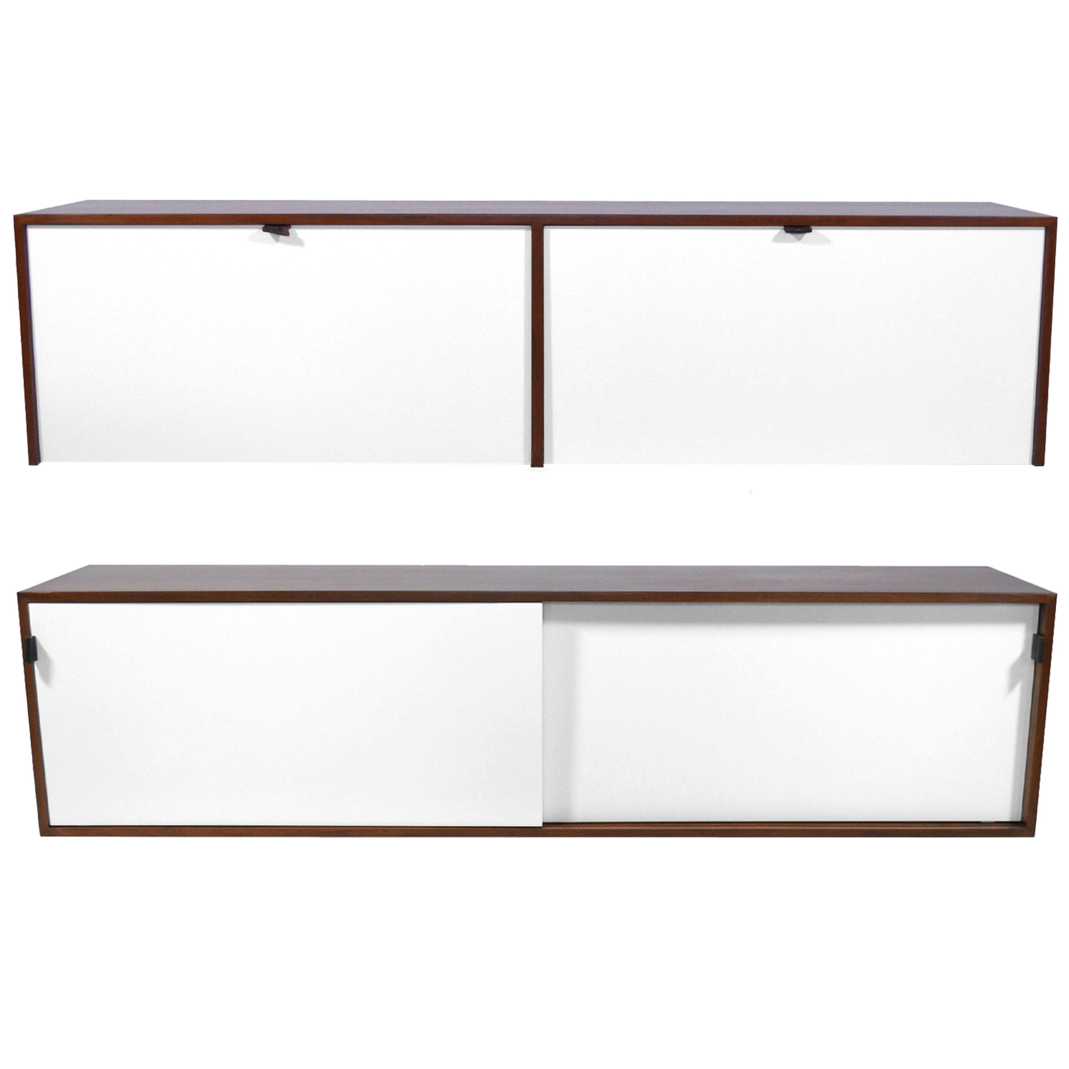 Florence Knoll Walnut Wall Mounted Credenzas or Cabinets