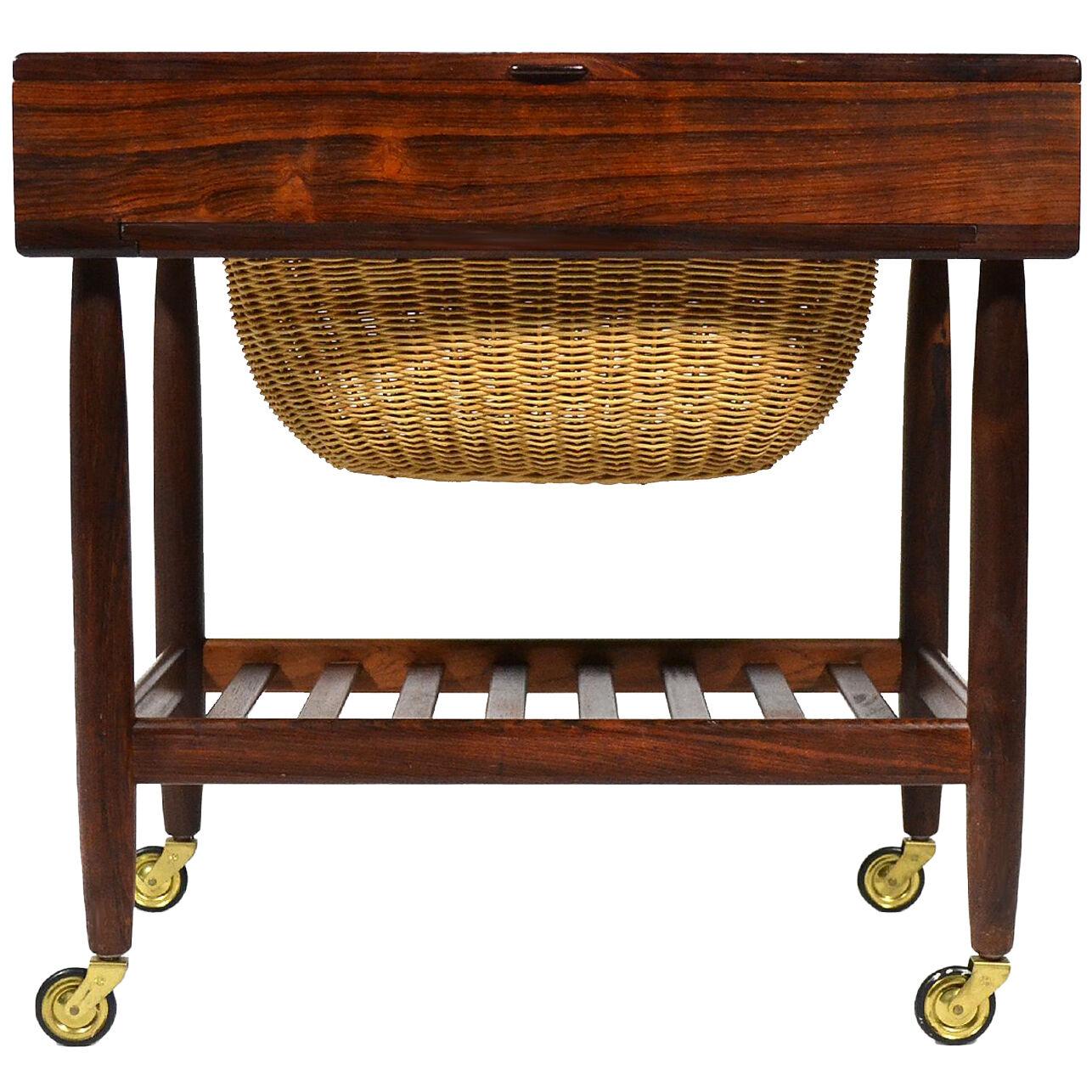 Rosewood Sewing Table or Cart by Ejvind Johansson