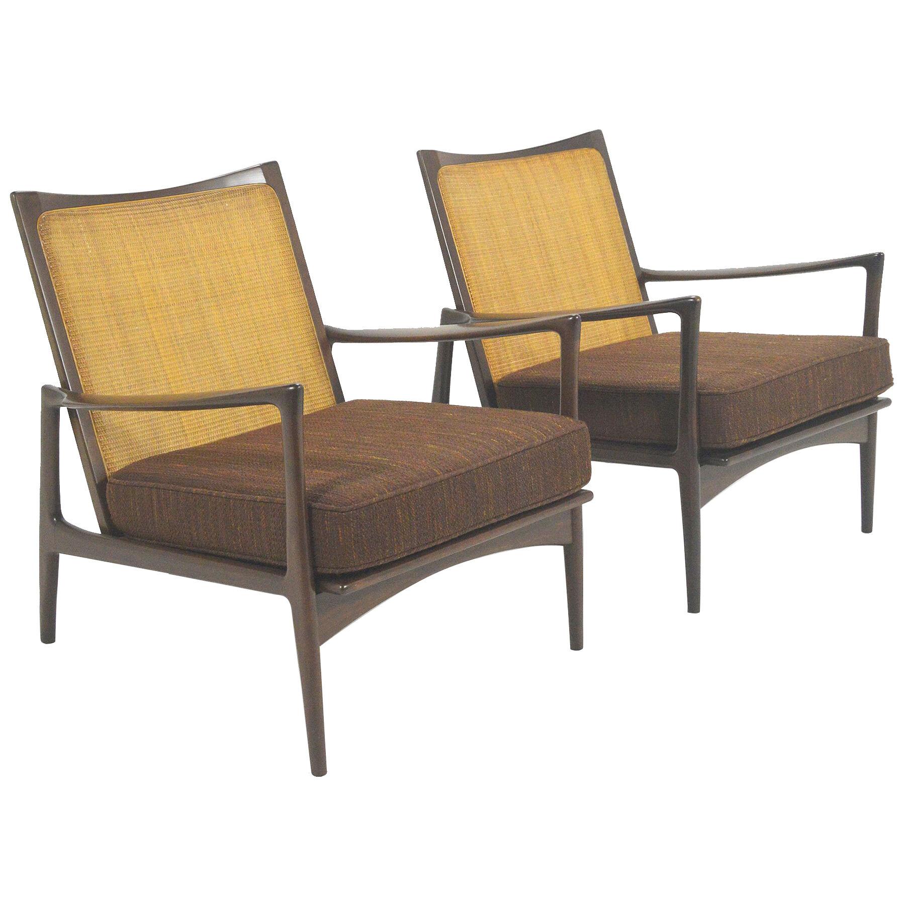 Ib Kofod-Larsen Cane-Back Lounge Chair Pair