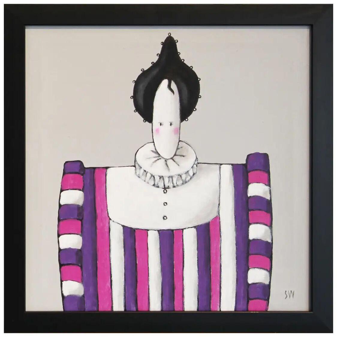 “Mme. Violette” Pink, Purple, and Grey Abstract Aristocratic Figure Painting