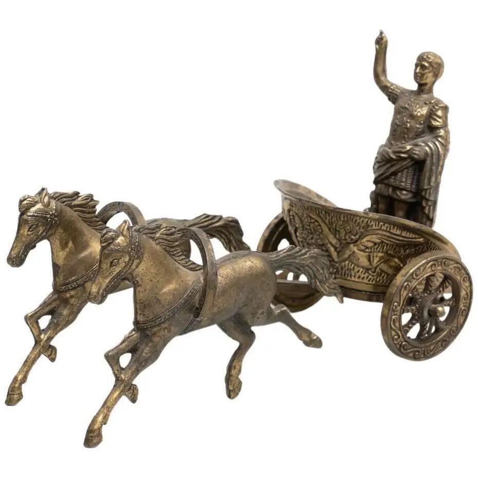 Vintage Brass Roman Chariot Figure circa 1950