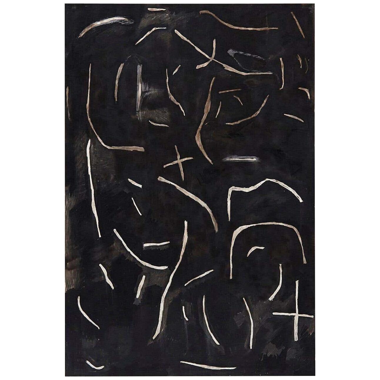 Adrian Contemporary Art Abstract Black Painting on Wood