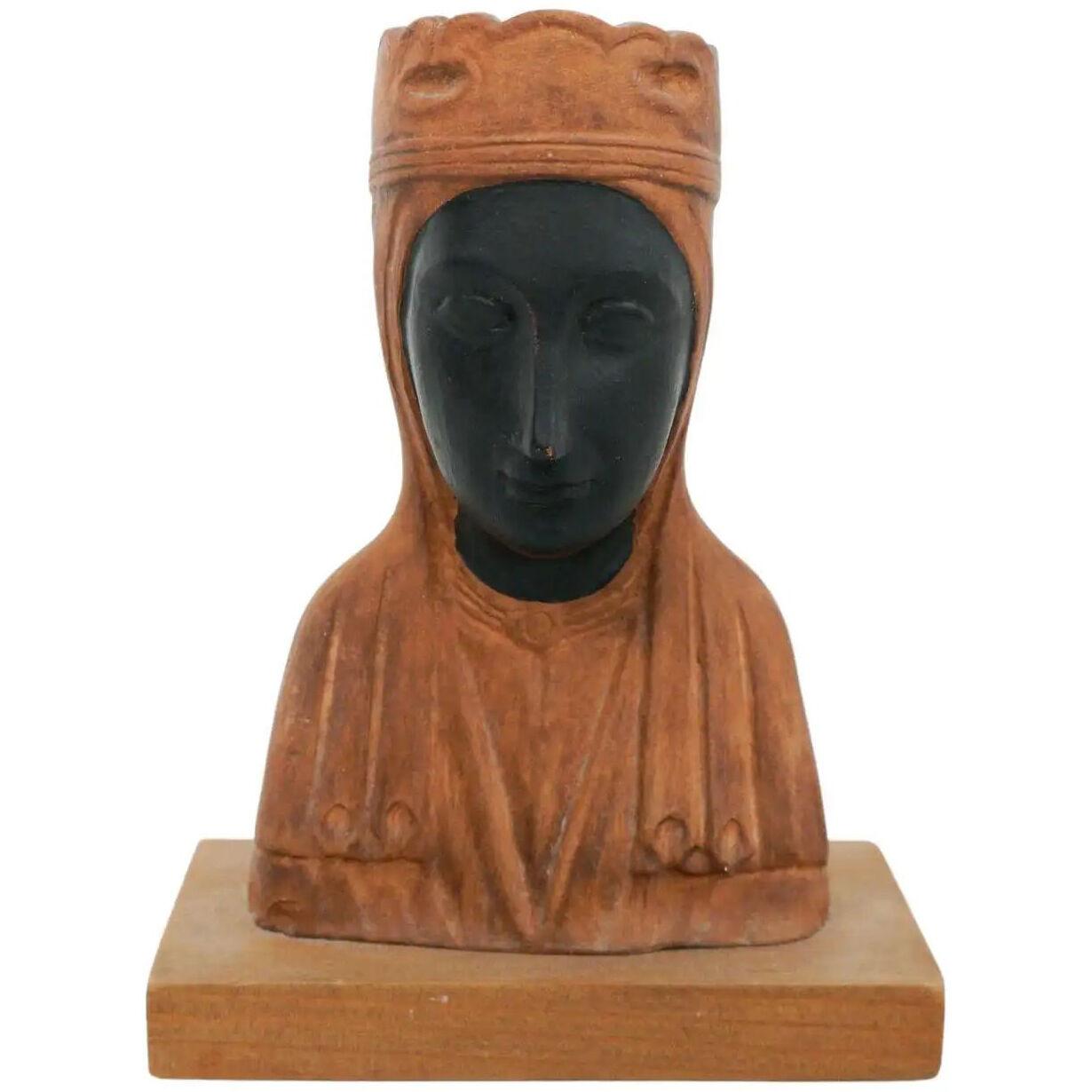 Mid-20th Century Wood Montserrat Virgin Statue