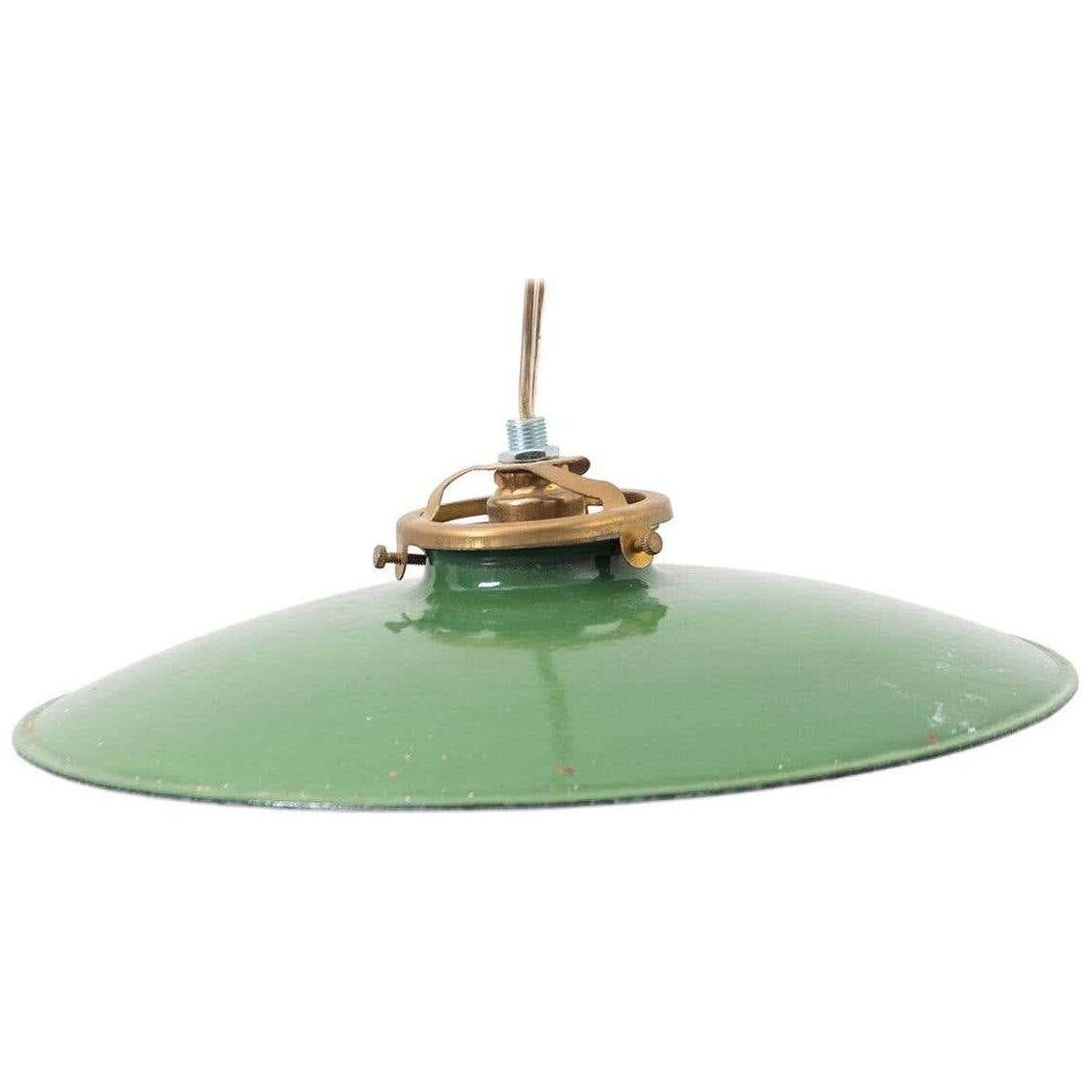 Early 20th Century Antique Green Lacquered Metal Ceiling Lamp
