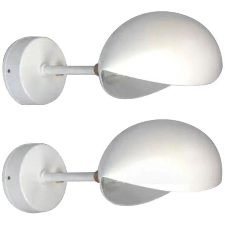 Serge Mouille Mid-Century Modern White Eye Sconce Wall Lamp Set
