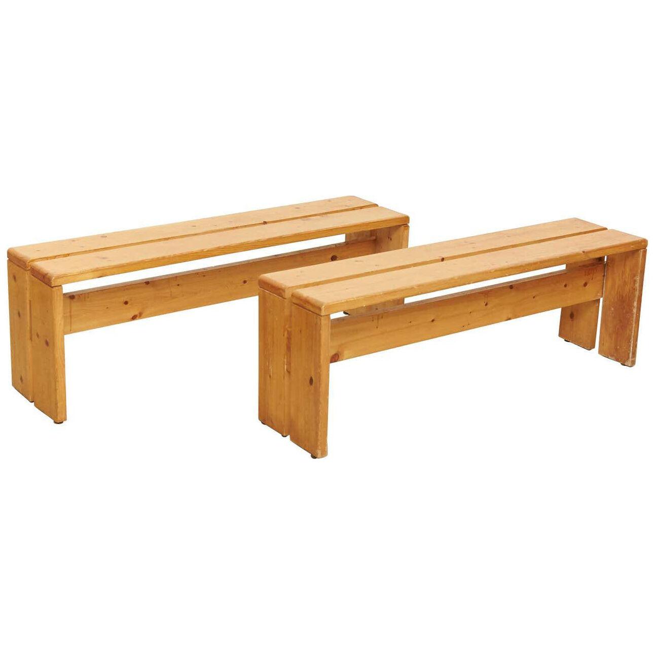 Set of Two Charlotte Perriand Large Wood Benches for Les Arcs, circa 1960