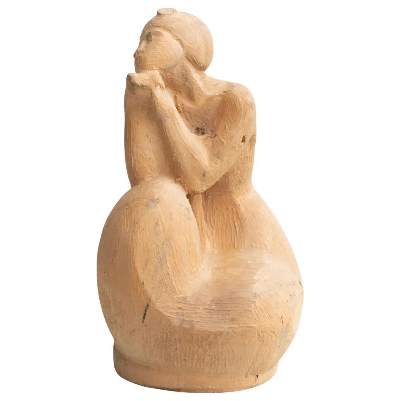 Traditional Preliminary Sketch Wooden Sculpture of a Woman