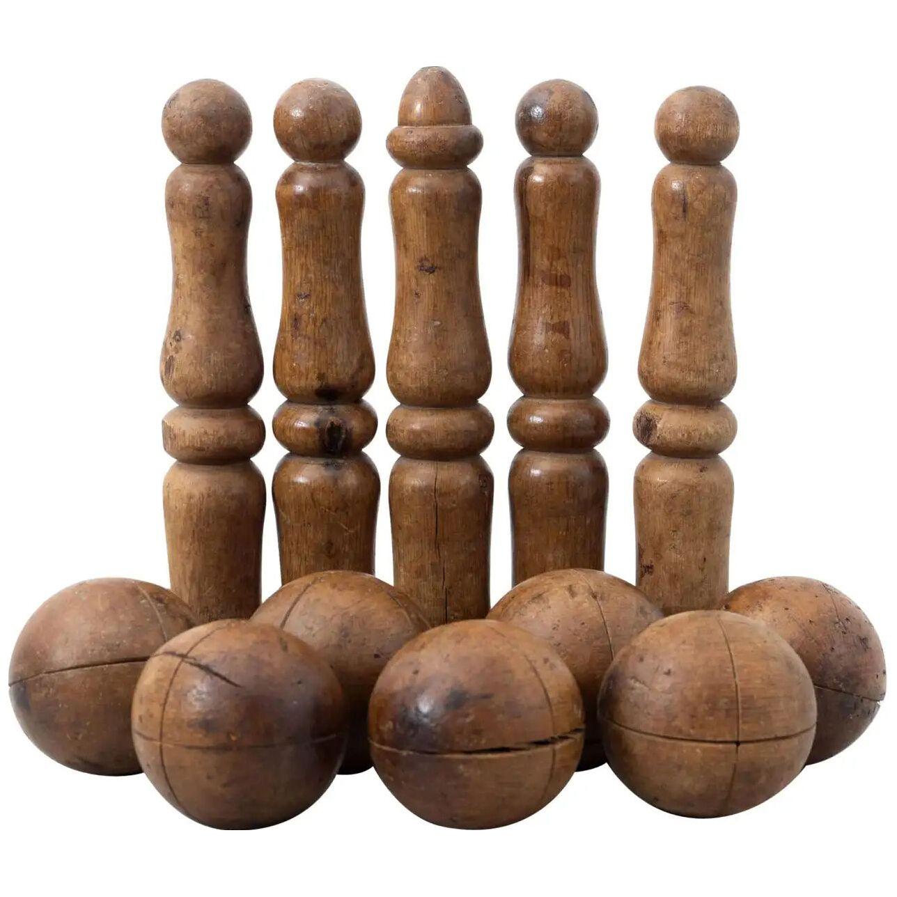 Early 20th Century Wood Bowling Game